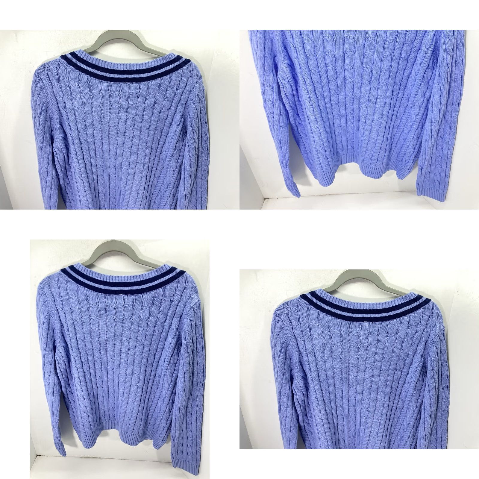 Lands' End Lands' End V Neck Cable Sweater Women Large Blue Long Sleeve Pullover Cotton NWT Size L / US 10 / IT 46 - 8 Thumbnail