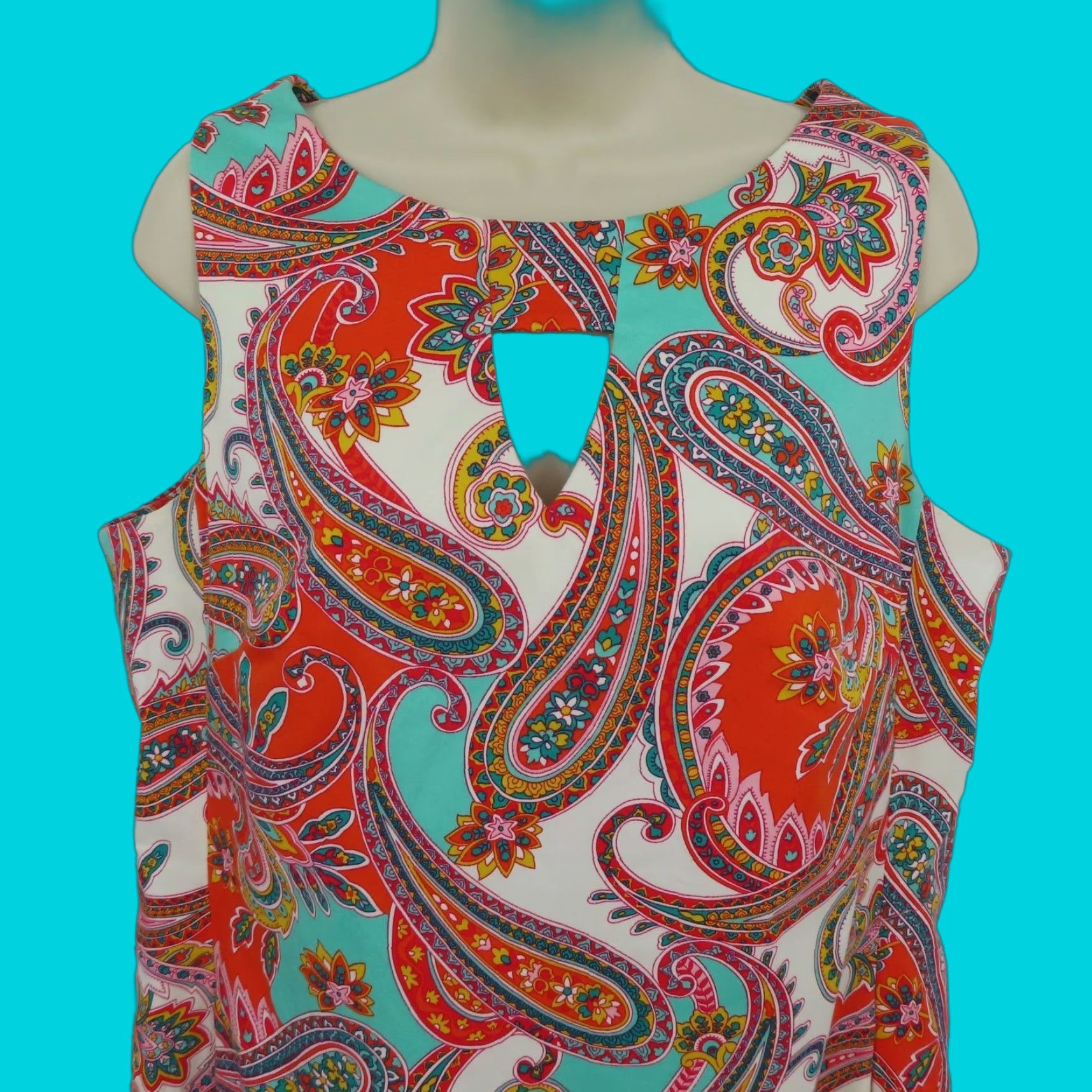 Anne Klein Anne Klein Dress Woman 12 Sleeveless Knee Length Orange Aqua Floral Paisley Scroll Sheath Party/Cocktail Casual Size XL / US 12-14 / IT 48-50 - 1 Thumbnail