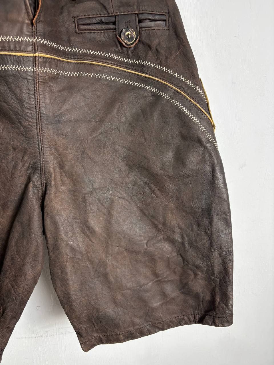 Cowboy Equipment Lederhosen German Brown Leather Retro Shorts sz 52 (36) Size US 36 / EU 52 - 7 Thumbnail