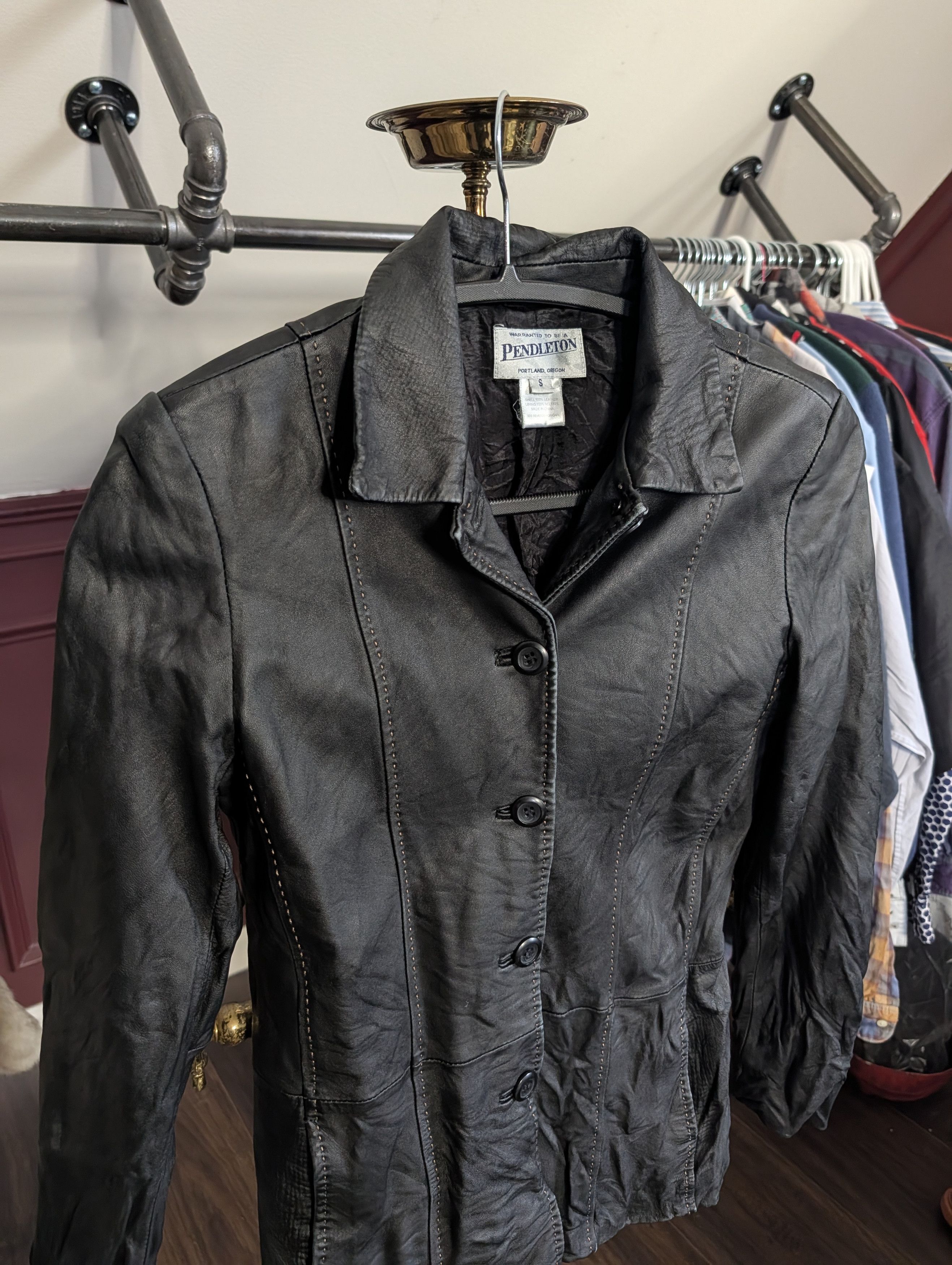 Pendleton Black real leather hand stitched VTG biker jacket S Size S / US 4 / IT 40 - 2 Thumbnail