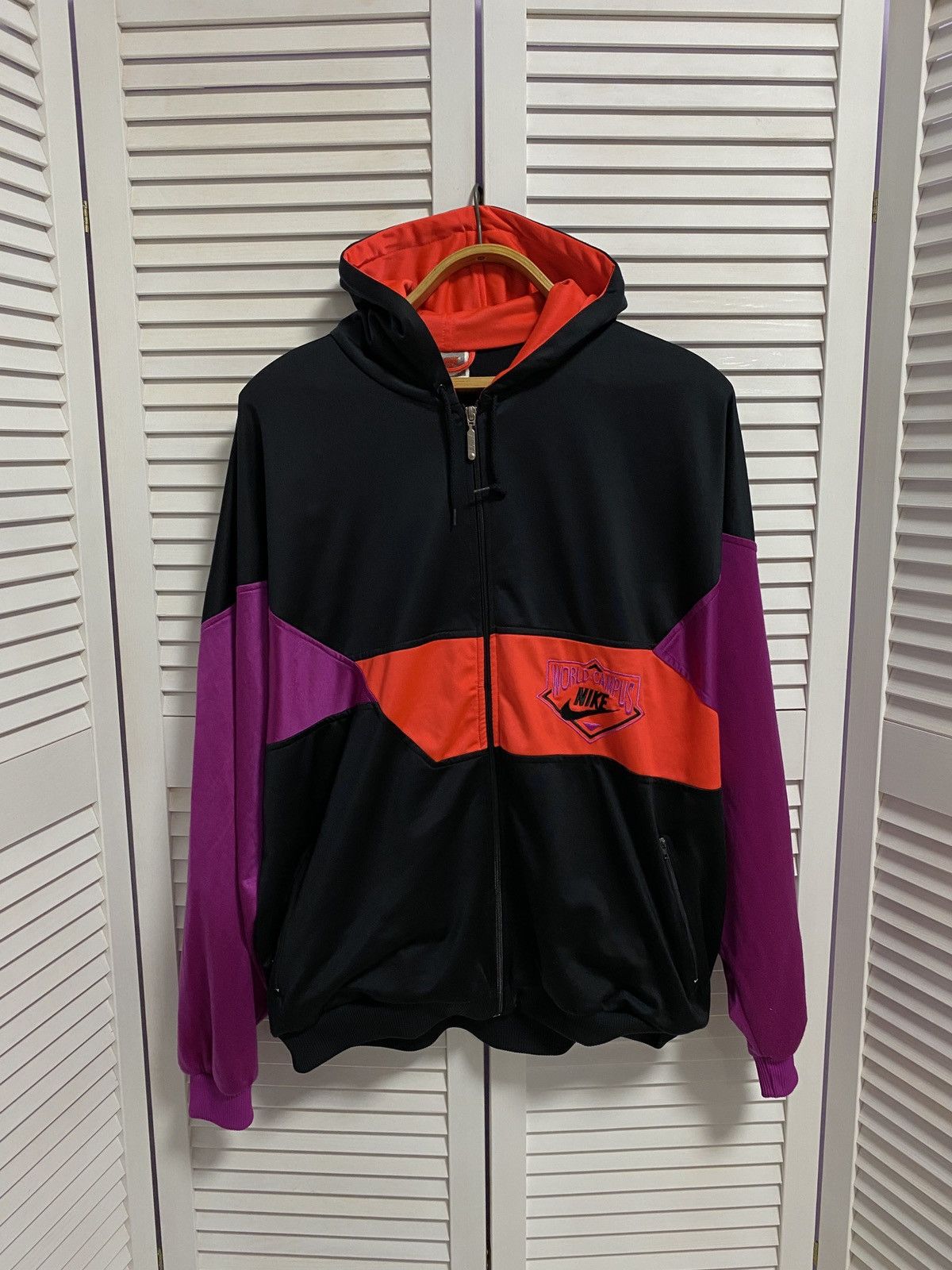 Nike × Vintage Vintage Zip Up Hoodie Nylon Nike WORLD CAMPUS Rare model Size US XL / EU 56 / 4 - 1 Thumbnail