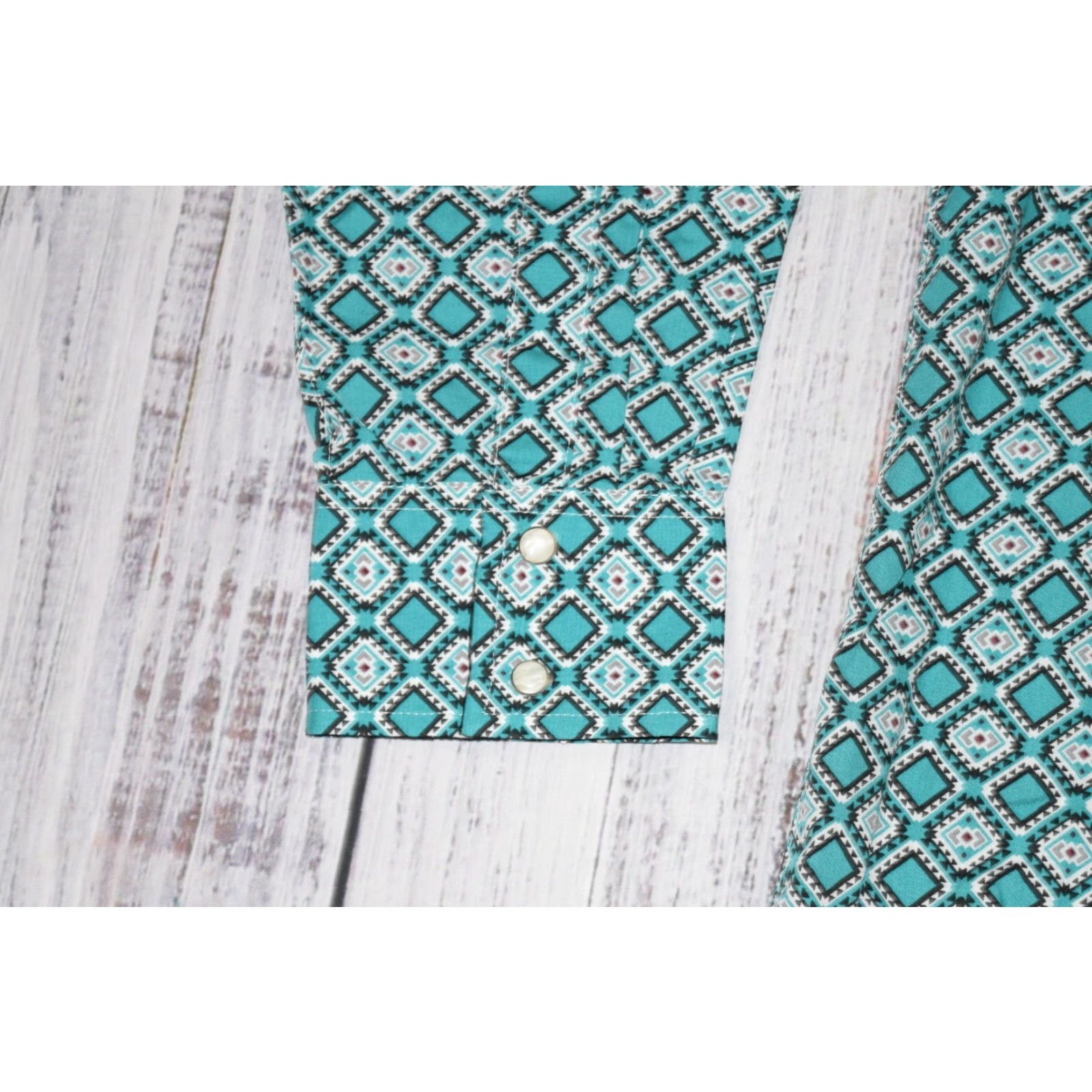Wrangler WRANGLER ROCK 47 GEO PRINT Button-Up Shirt XL Teal Mens Cowboy Western Snap Size US XL / EU 56 / 4 - 3 Thumbnail