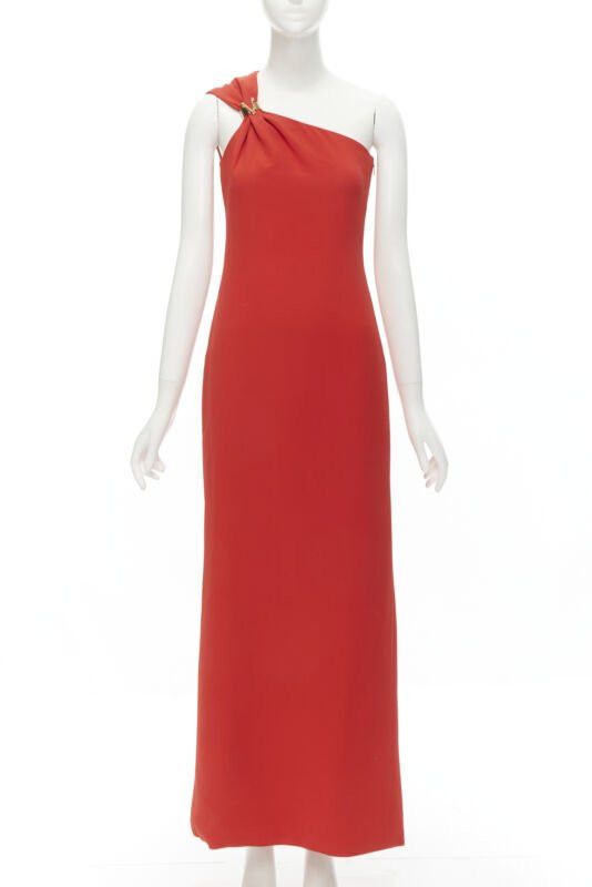 Versace new VERSACE 100% silk red gold Virtus V clasp one shoulder gown dress IT38 XS Size XS / US 0-2 / IT 36-38 - 1 Thumbnail
