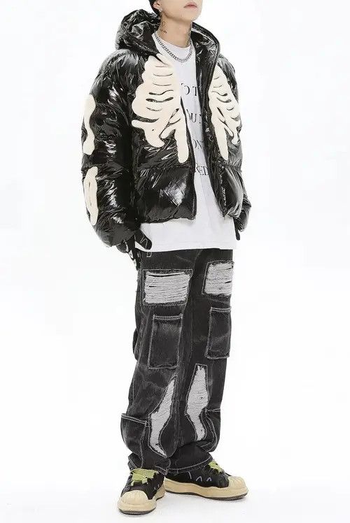 VIBE Skeleton Puffer Jacket Gothic Rock Punk Size US L / EU 52-54 / 3 - 5 Thumbnail