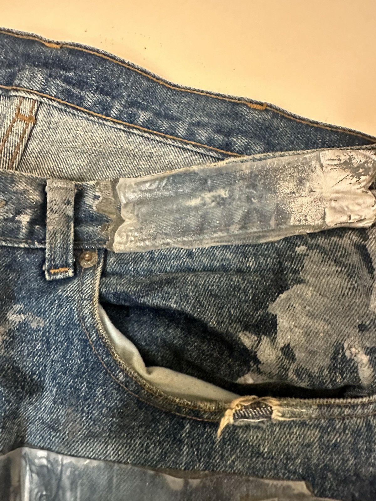 Vintage “Dirty” Duct Tape Hand Painted Denim Jeans 34 Rubber Size US 34 / EU 50 - 6 Thumbnail