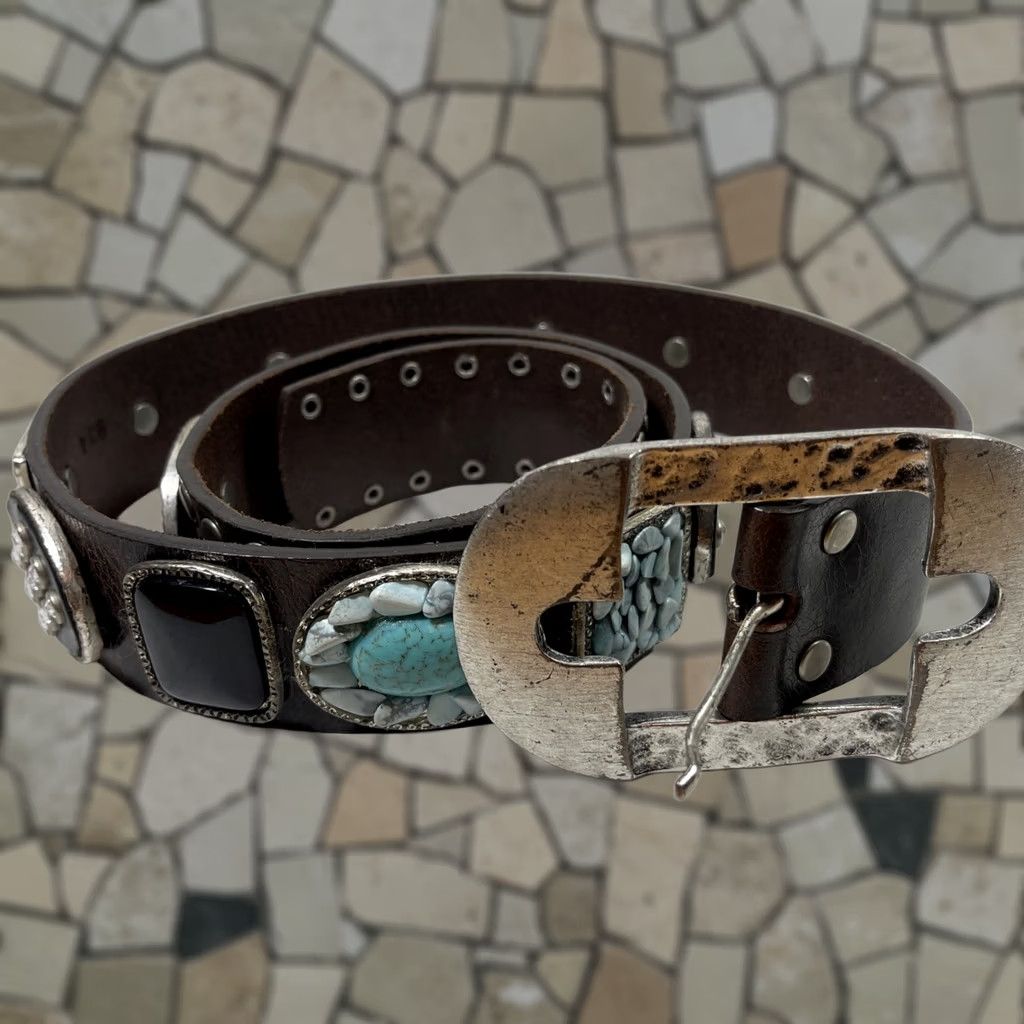 Vintage VTG Forenza Brown Leather Western Belt Silver Bead M  display picture 3