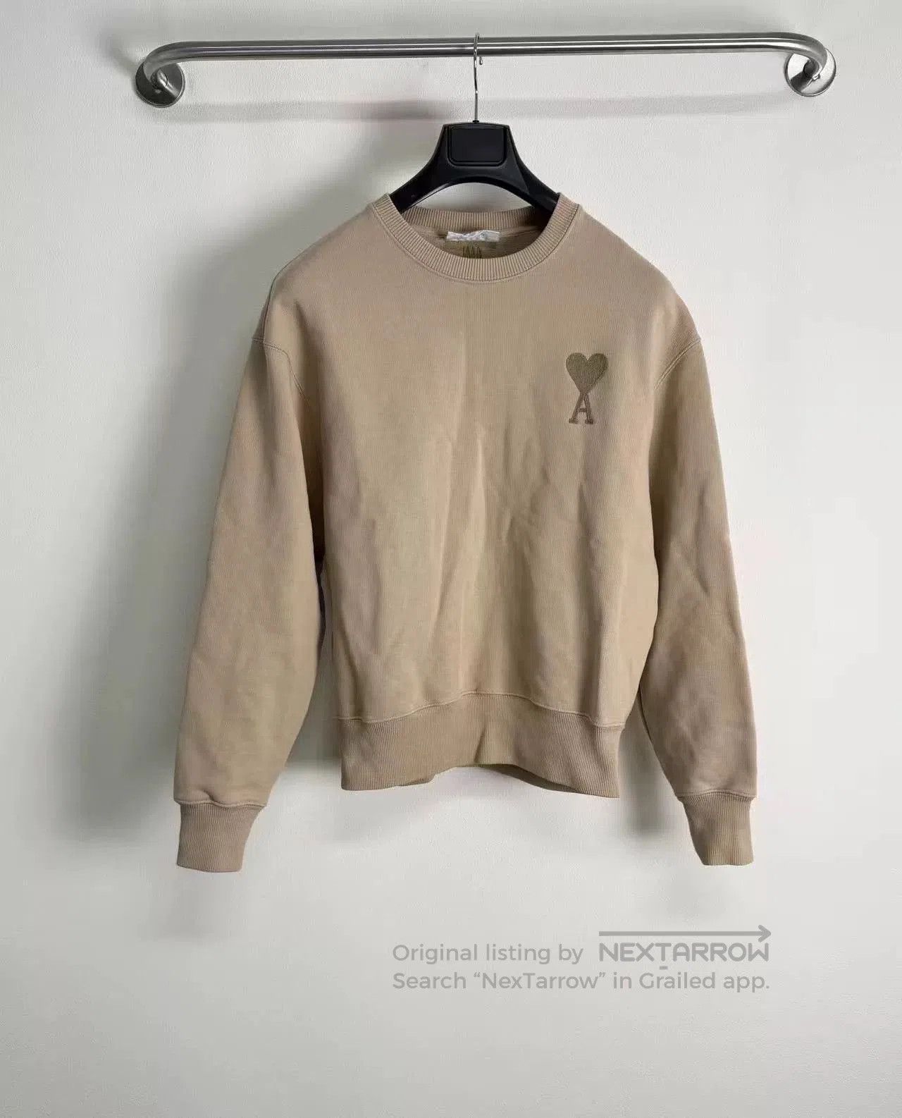AMI Ami Khaki Embroidered Heart Sweatshirt. Size S / US 4 / IT 40 - 1 Thumbnail