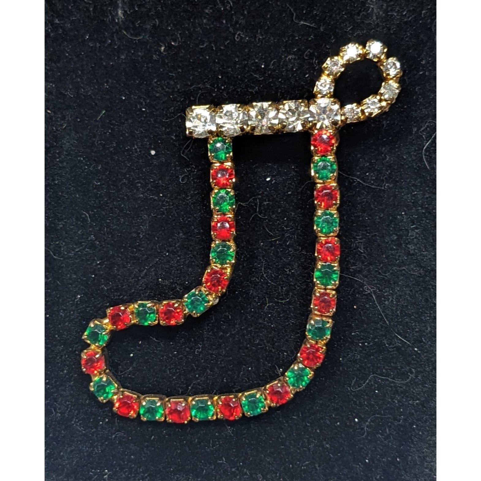Other Vintage Holiday Stocking Red And Green Rhinestone Open Brooc Size ONE SIZE - 3 Thumbnail