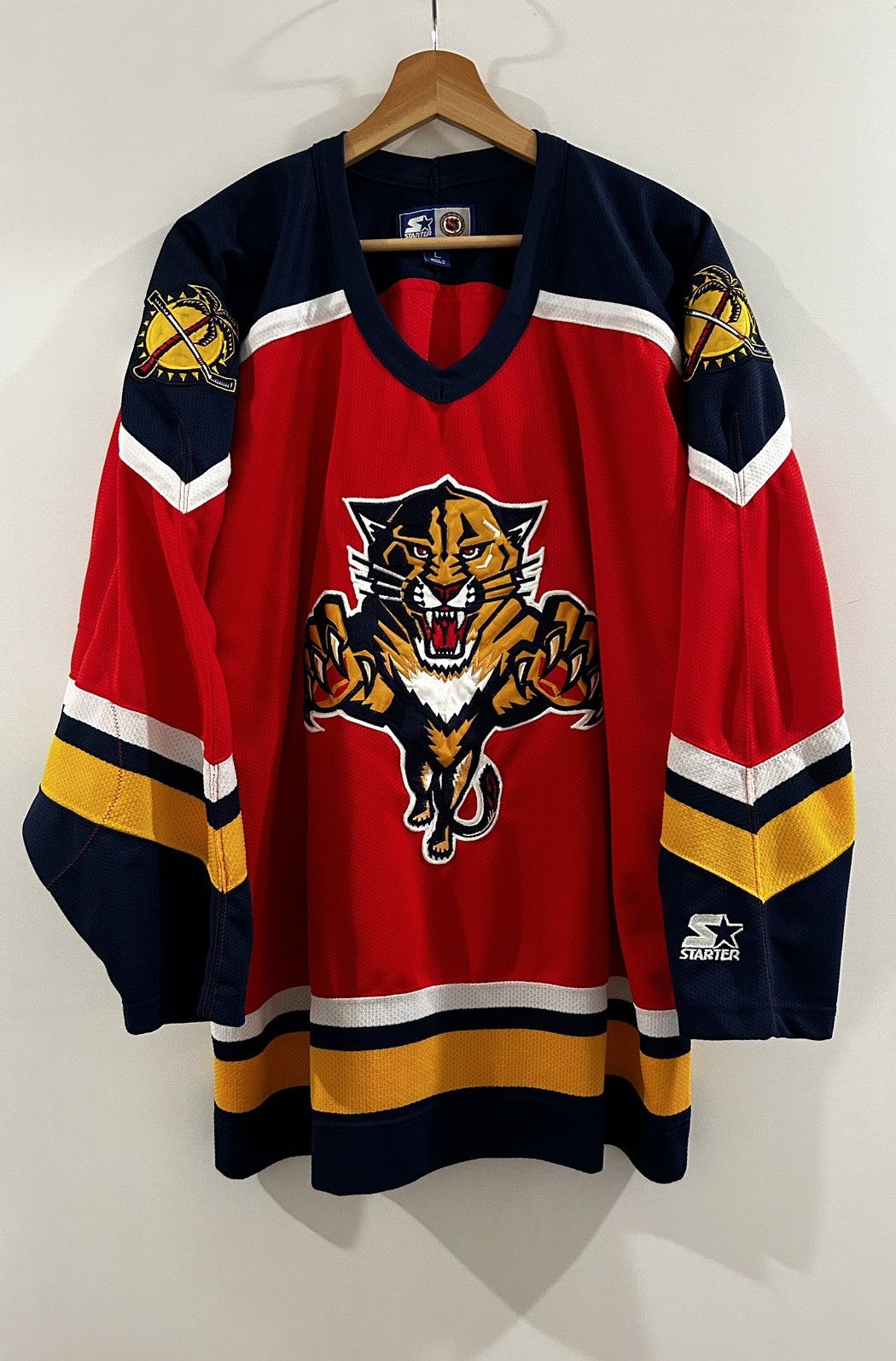 image of Nhl x Starter Vintage 90's Florida Panthers Hockey Jersey in Red/Yellow/Blue, Men's (Size Large)