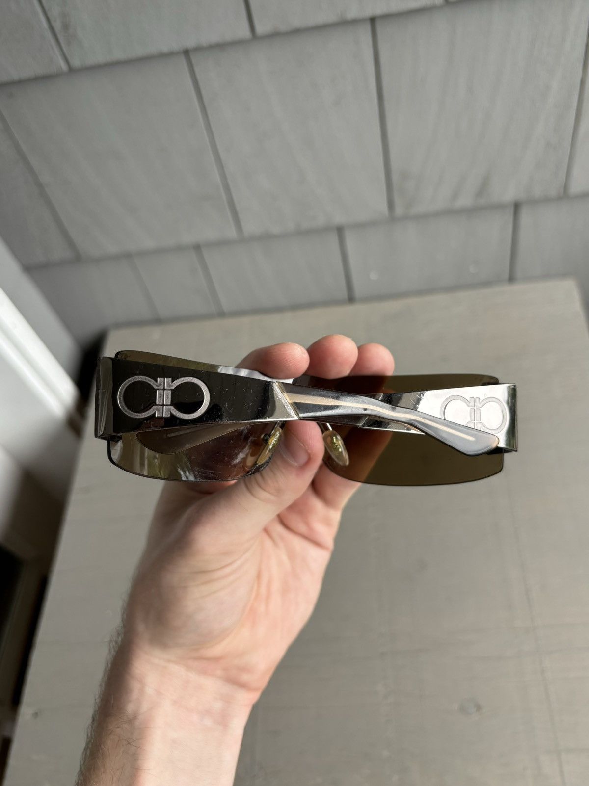 Designer × Salvatore Ferragamo × Vintage 2000s Ferragamo Sunglasses Y2K Rimless Shield Metal 1029 00s Size ONE SIZE - 6 Thumbnail