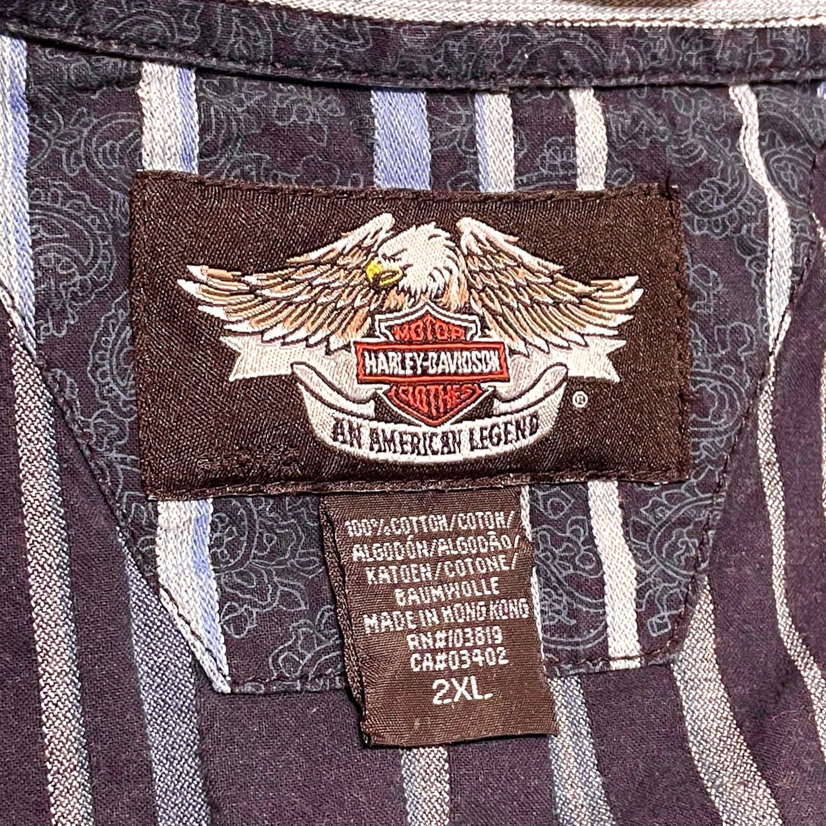 Harley Davidson VTG Harley-Davidson Men Blue Striped Paisley Y2K Button-Up Long Sleeve Shirt 2XL Size US XXL / EU 58 / 5 - 2 Thumbnail