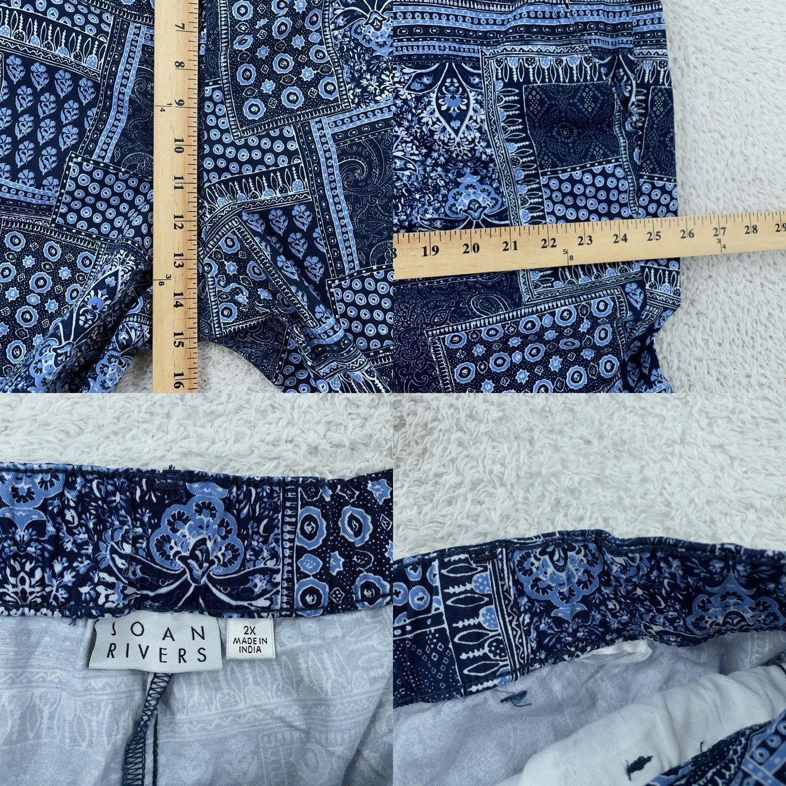 Vintage Joan Rivers Capri Cropped Pants Womens 2X Patchwork Print Paisley Bandana 46x21 Blue Paisley 2X Pants Womens Casual Vintage No N/A Size 40" / US 18 - 8 Thumbnail