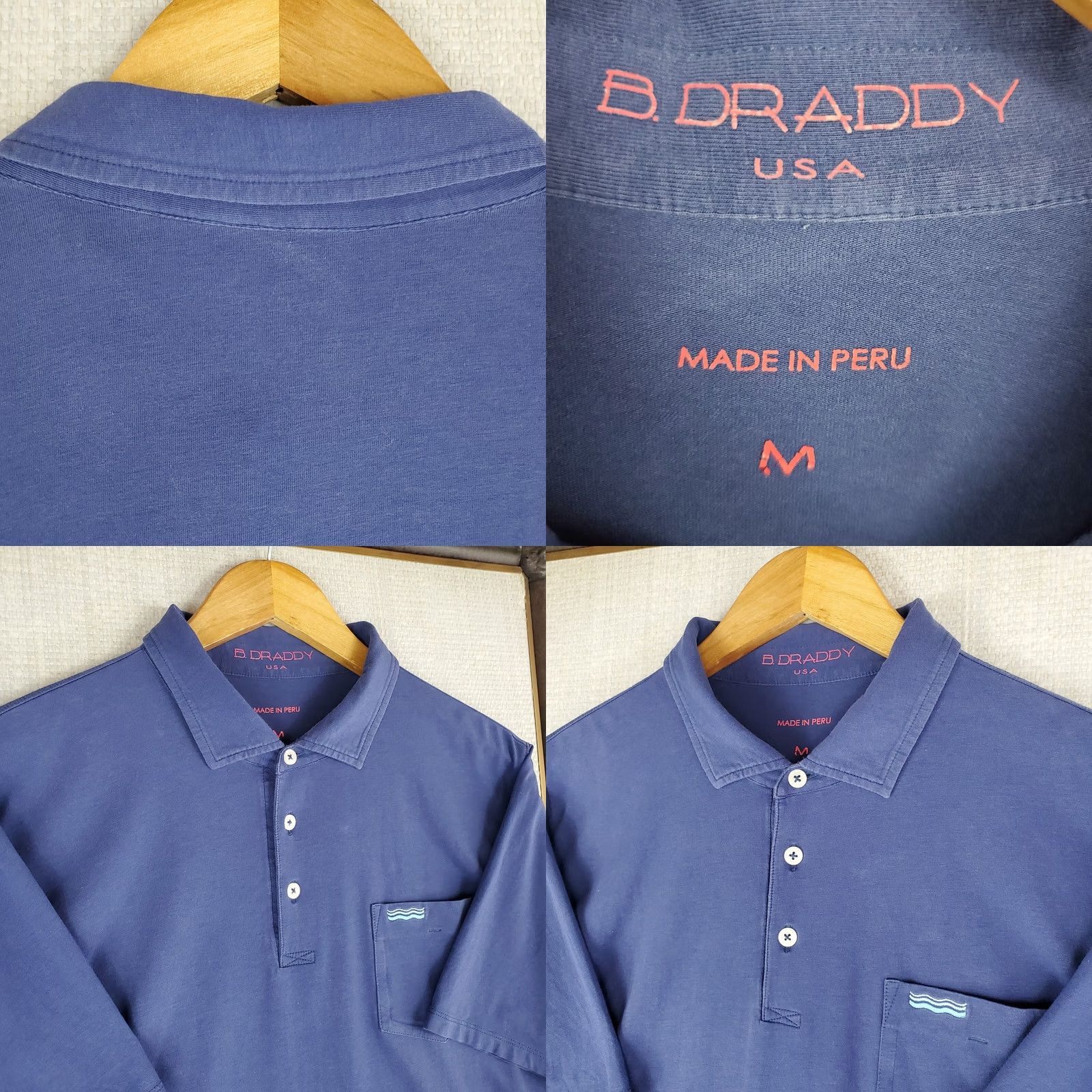 Vintage B. Draddy Polo Shirt Mens Medium Blue Short Sleeve Pocketed Polo Golf Cotton Spandex Blend Size US M / EU 48-50 / 2 - 8 Thumbnail