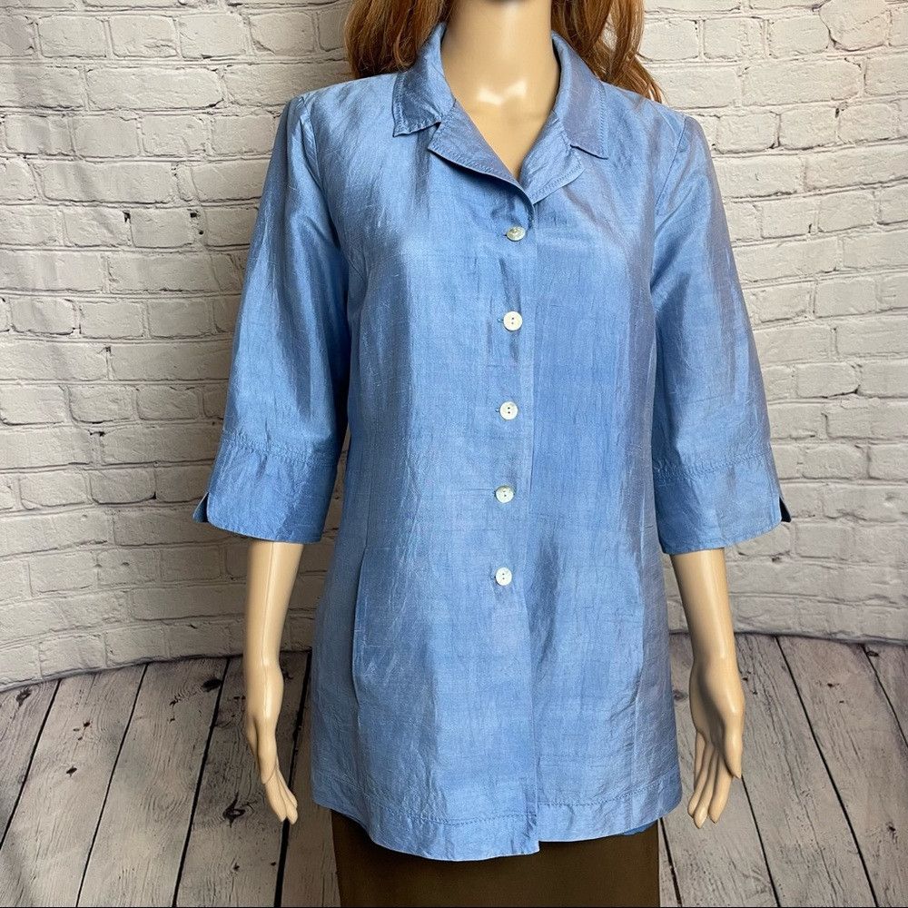 Other Mimi Maternity Blue Silk 3/4 Sleeve Jacket Size M Size M / US 6-8 / IT 42-44 - 1 Thumbnail