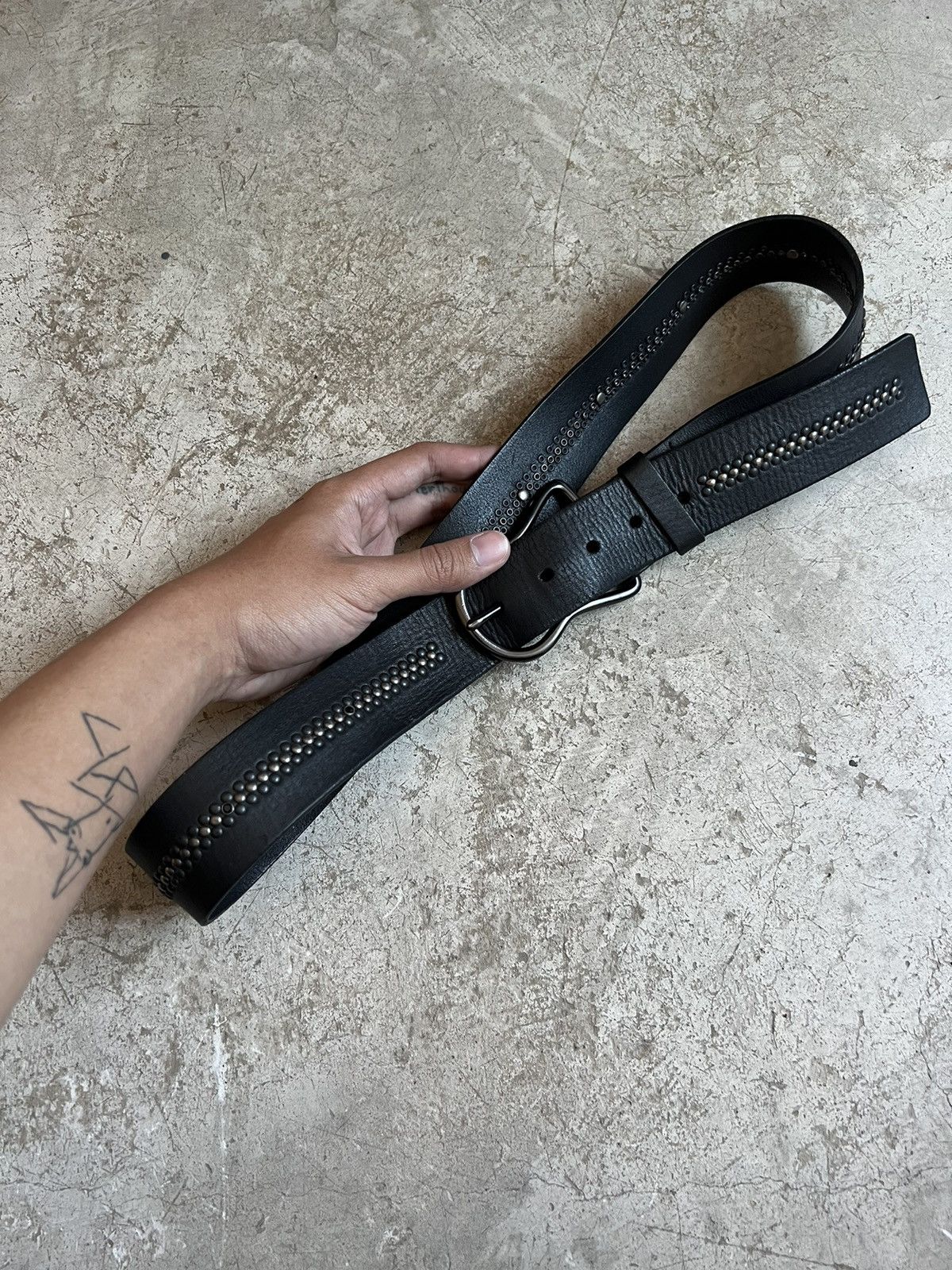 Genuine Leather Vintage Studded Leather Belt Size 34 - 9 Thumbnail