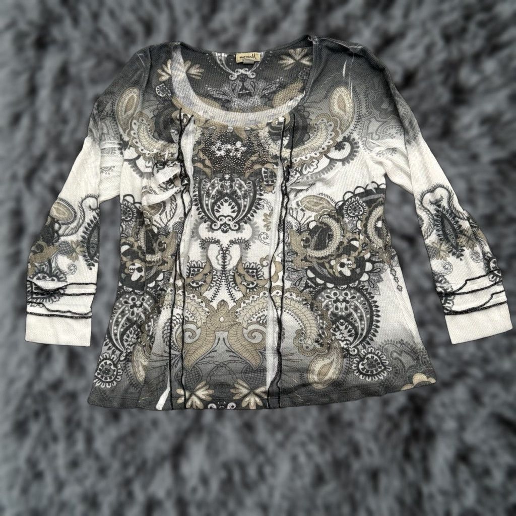 Vintage VINTAGE Y2K Statement Top Plus 1X Rhinestones Paisley Bohemian Grunge Whimsigoth Blouse Womens Size XL / US 12-14 / IT 48-50 - 1 Thumbnail
