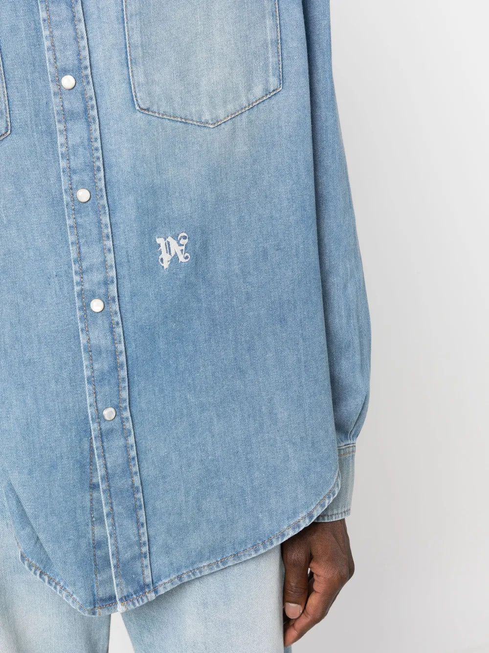 Palm Angels o1y0325 Logo Denim Shirt in Blue Size US L / EU 52-54 / 3 - 2 Thumbnail