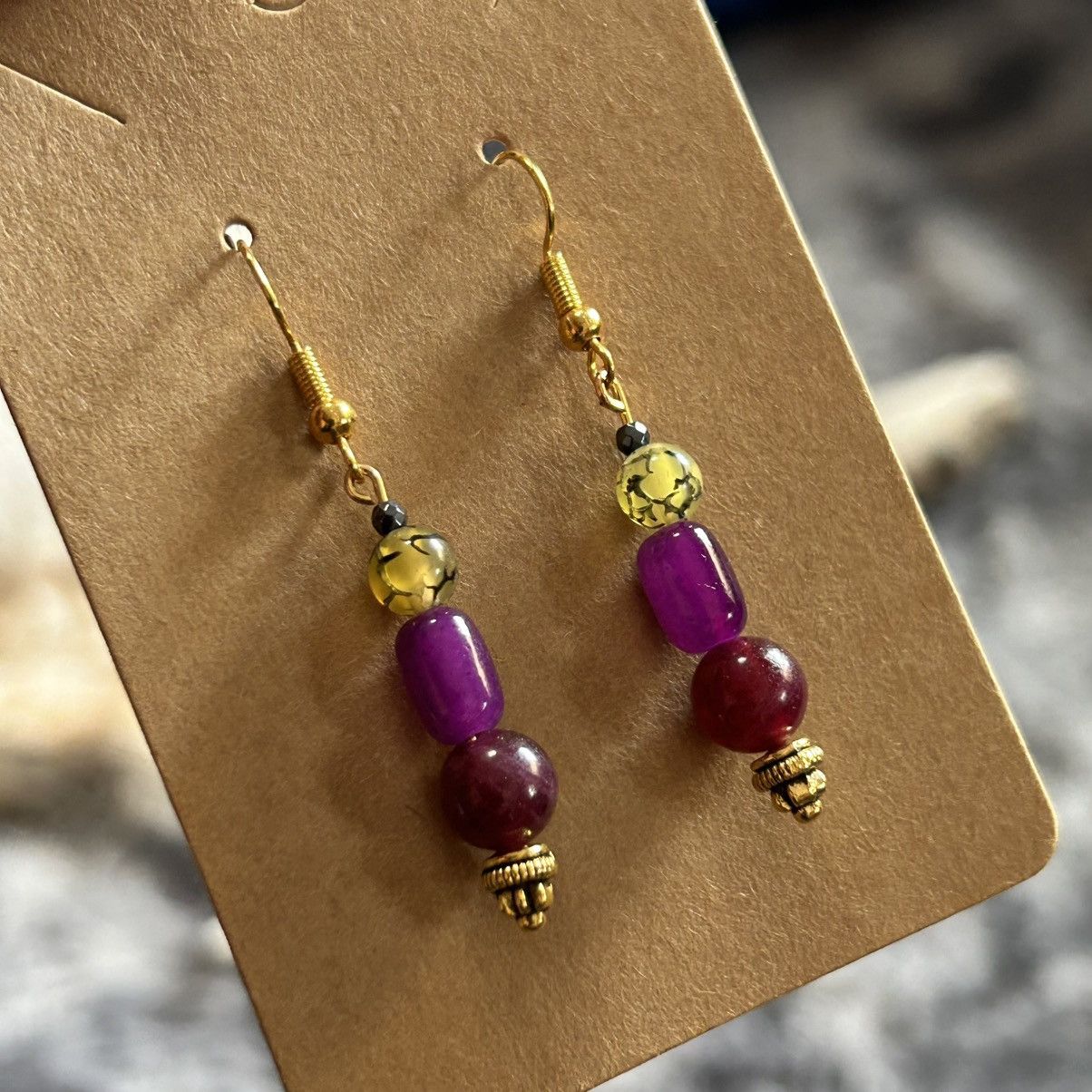 Handmade Handcrafted elegant genuine stone cat eye barrel earrings Size ONE SIZE - 1 Thumbnail