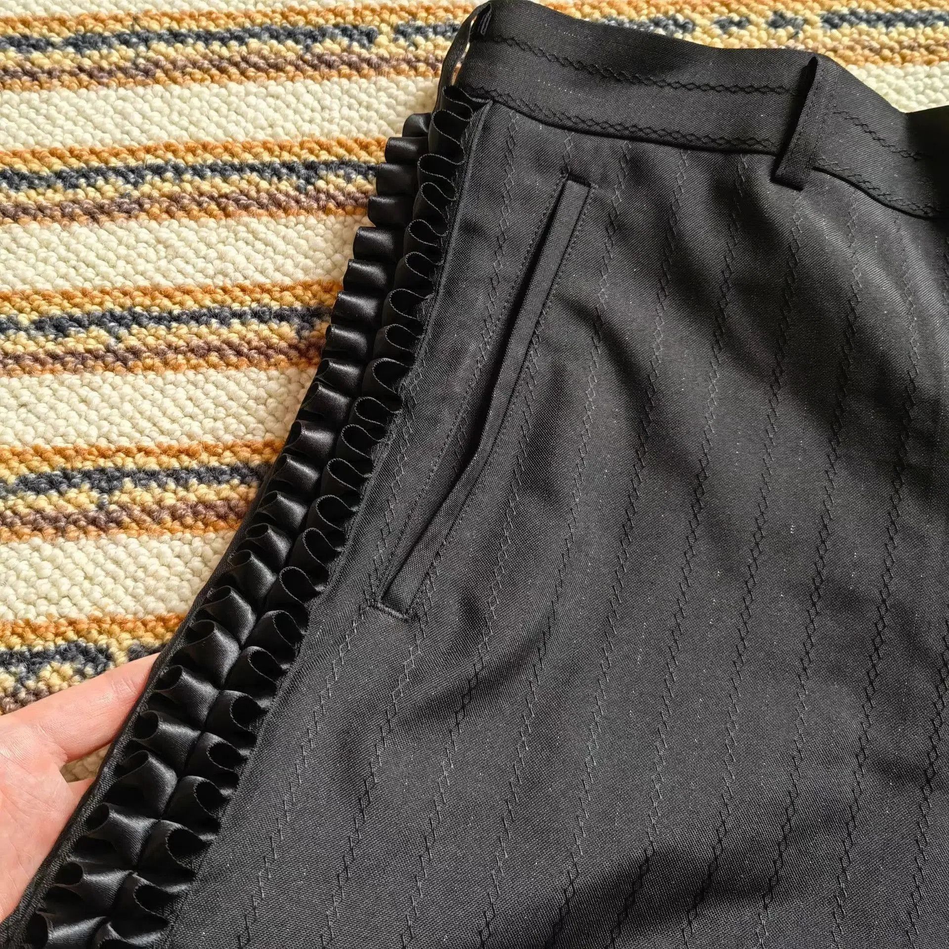 Comme des Garcons Homme Plus Black Striped Shorts with Fringe Detail Size 36. Size US 36 / EU 52 - 2 Thumbnail