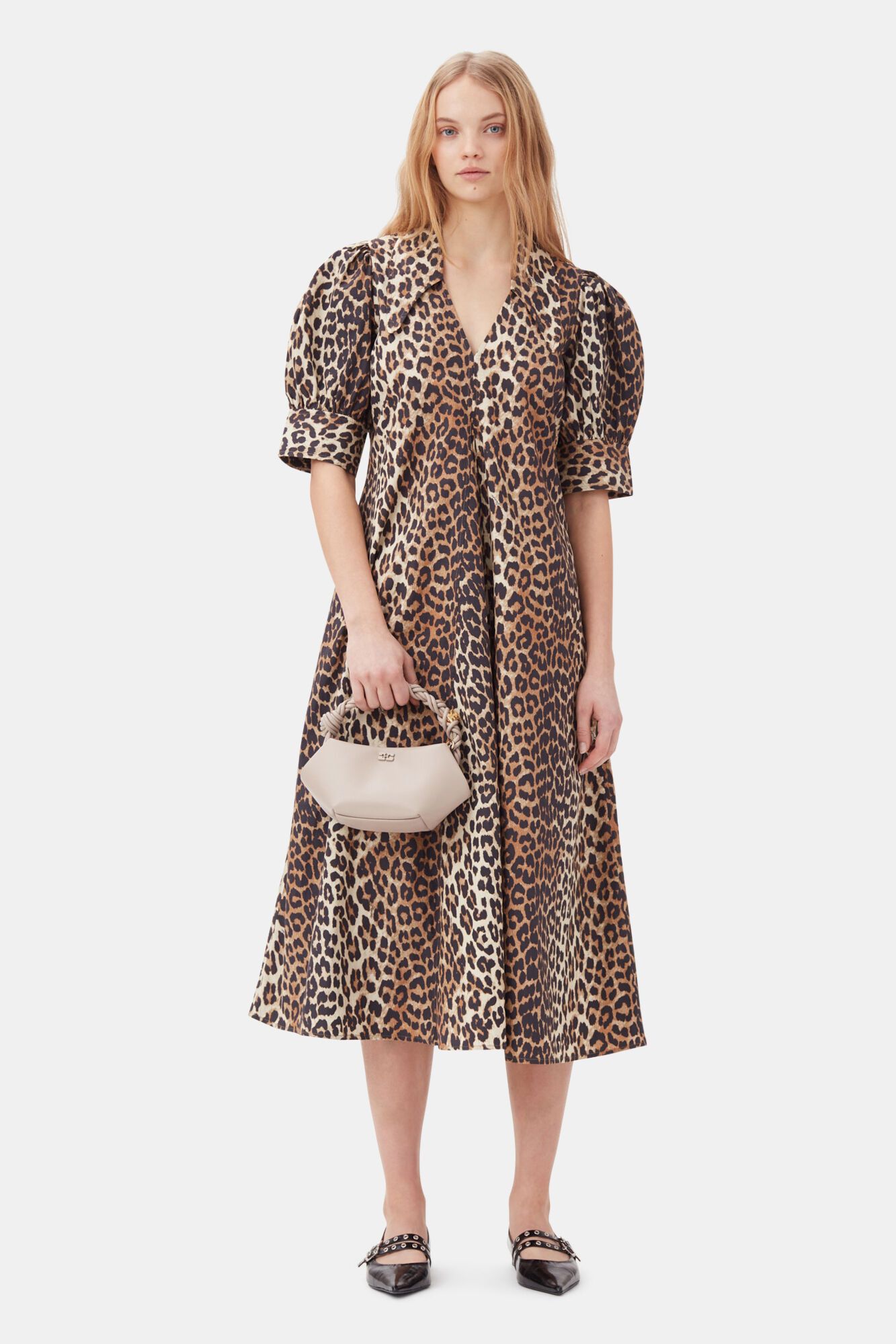 Ganni o1s22i1n0525 Leopard Print Poplin Dress in Leopard Size XS / US 0-2 / IT 36-38 - 6 Thumbnail