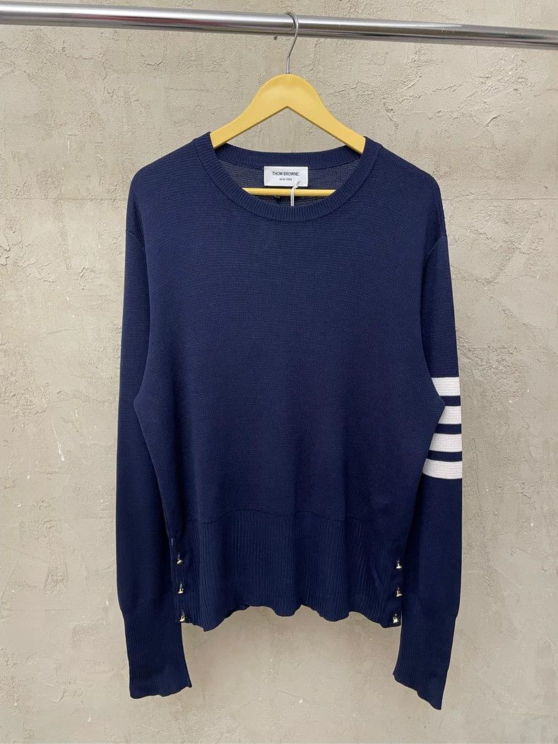 Thom Browne Thom browne Dark blue gold button four-striped knitted swea Size US XS / EU 42 / 0 - 2 Thumbnail