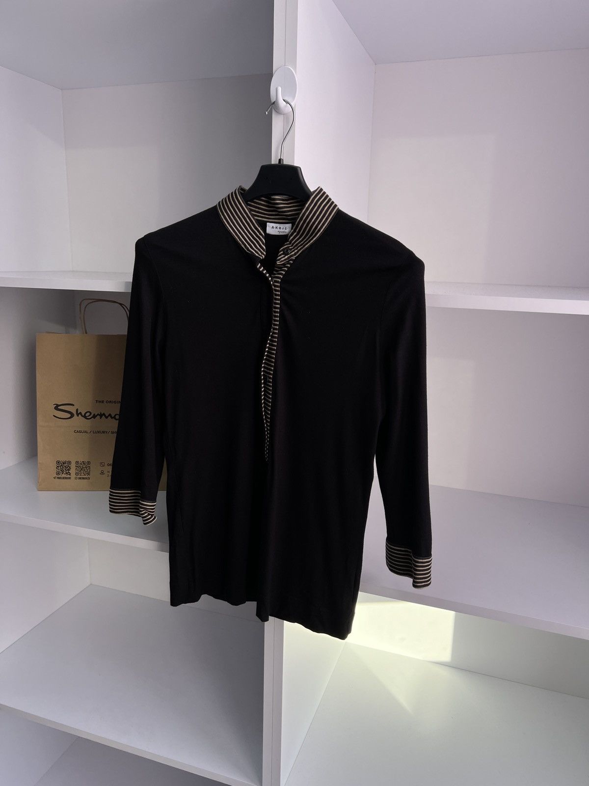 Akris × Designer × Vintage Vintage Akris Women’s Black Designer Blouse Size XL / US 12-14 / IT 48-50 - 3 Thumbnail