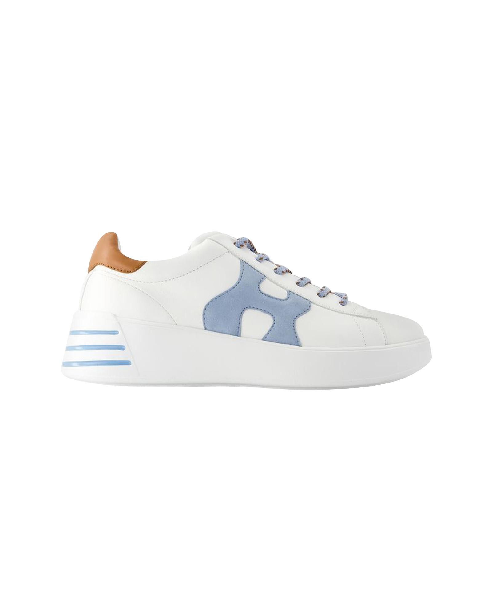 image of Hogan Smooth Leather Round Toe Sneakers With Top Laces in White, Women's (Size 11)