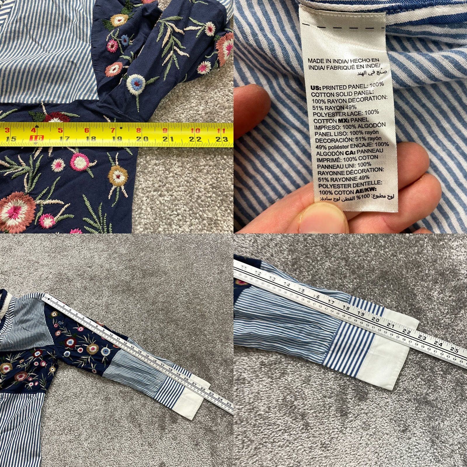 Vintage Chico's Womens V-Neck Blouse Blue Striped Floral Embroidered Long Sleeve XL Size XL / US 12-14 / IT 48-50 - 8 Thumbnail