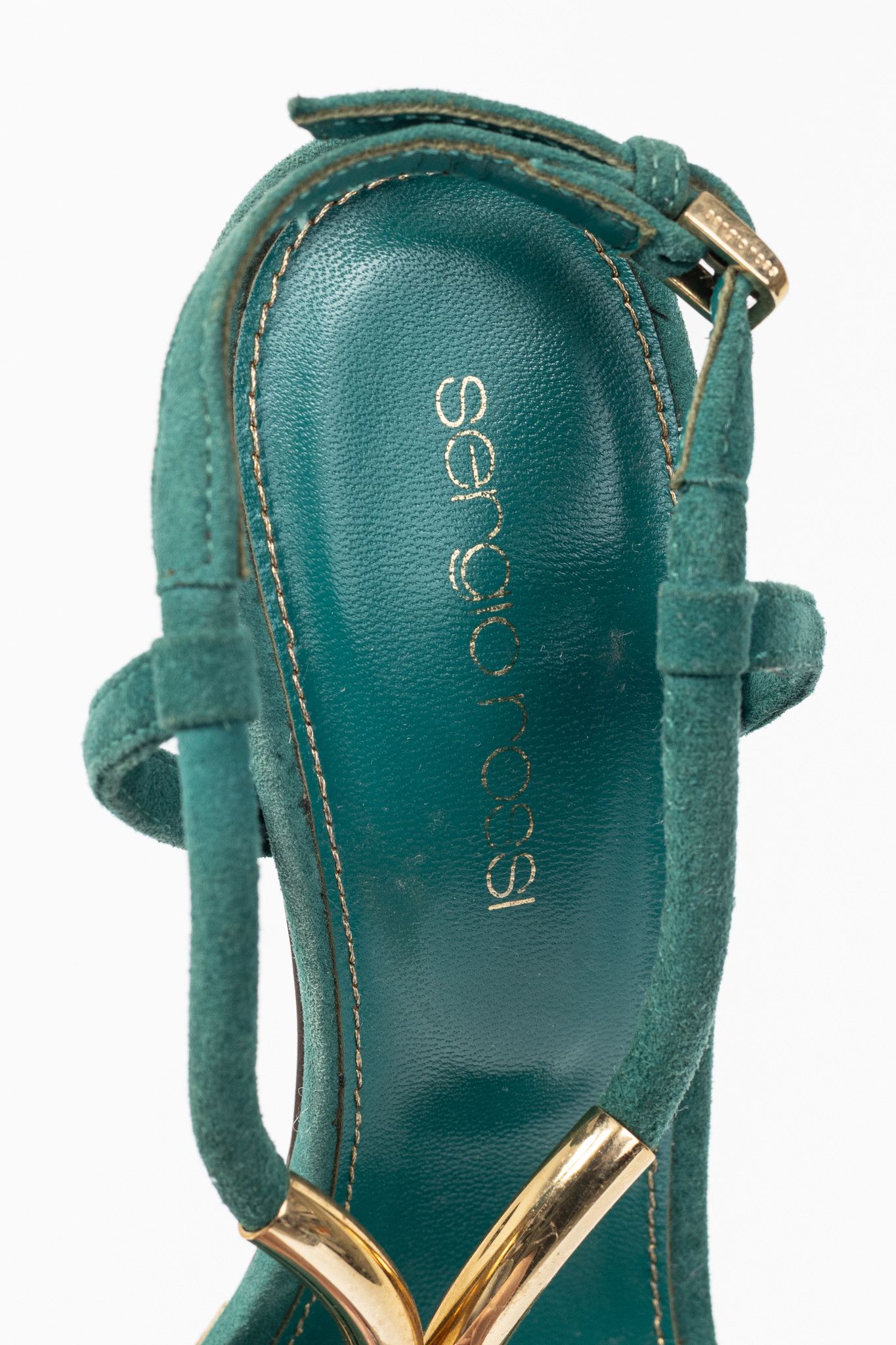 Sergio Rossi Sergio Rossi Twist Radiant Green Goat Suede Sandals Size US 4.5 / IT 34.5 - 9 Thumbnail