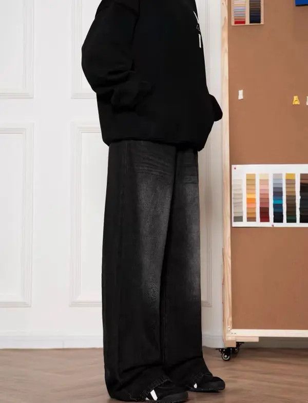 VIBE Vintage High Street Black Straight Leg Wide Jeans Size US 34 / EU 50 - 3 Thumbnail