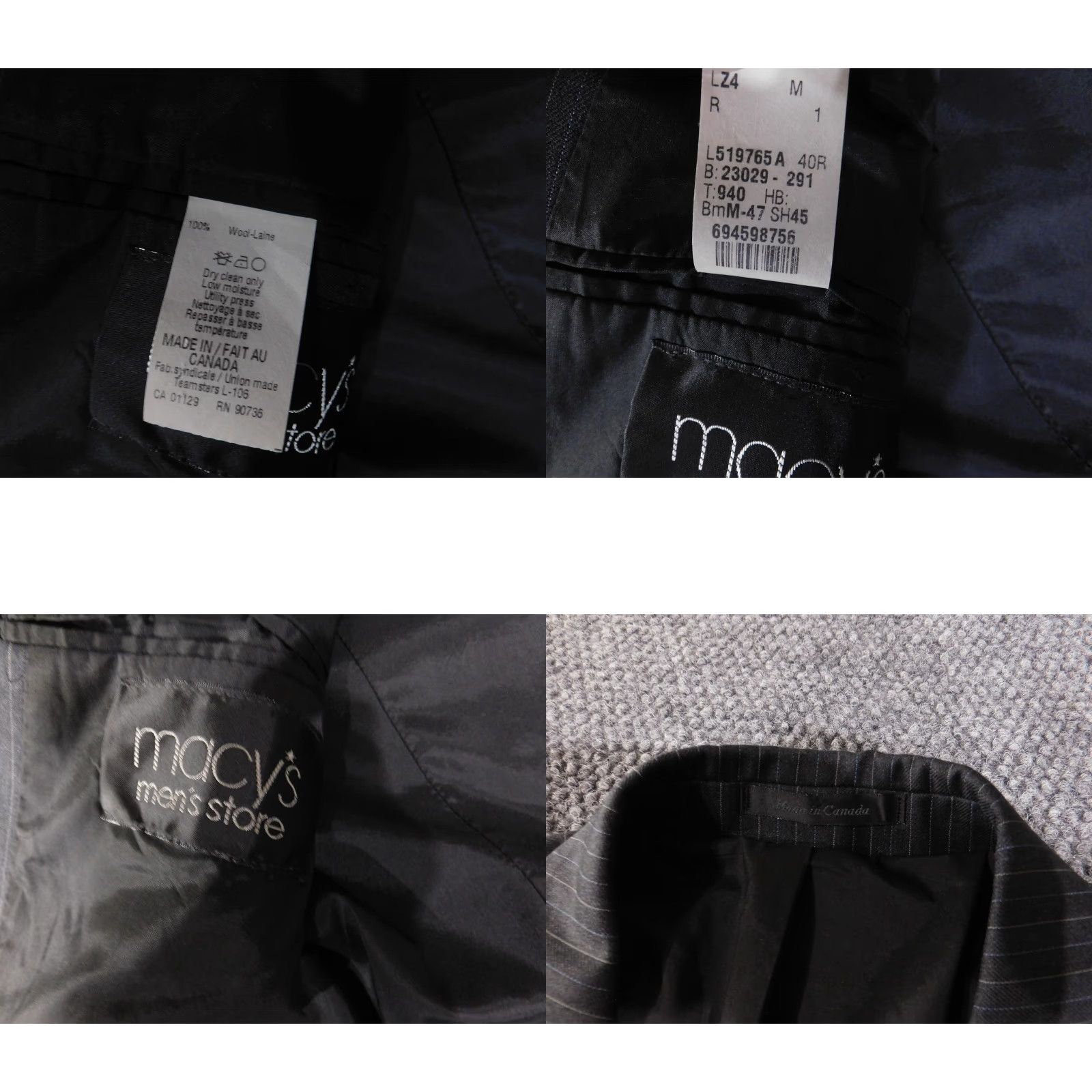Ralph Lauren VINTAGE Lauren Ralph Lauren Blazer Mens 40R Charcoal Pinstripe Wool Notch Lapel Lined Size 40R - 9 Thumbnail