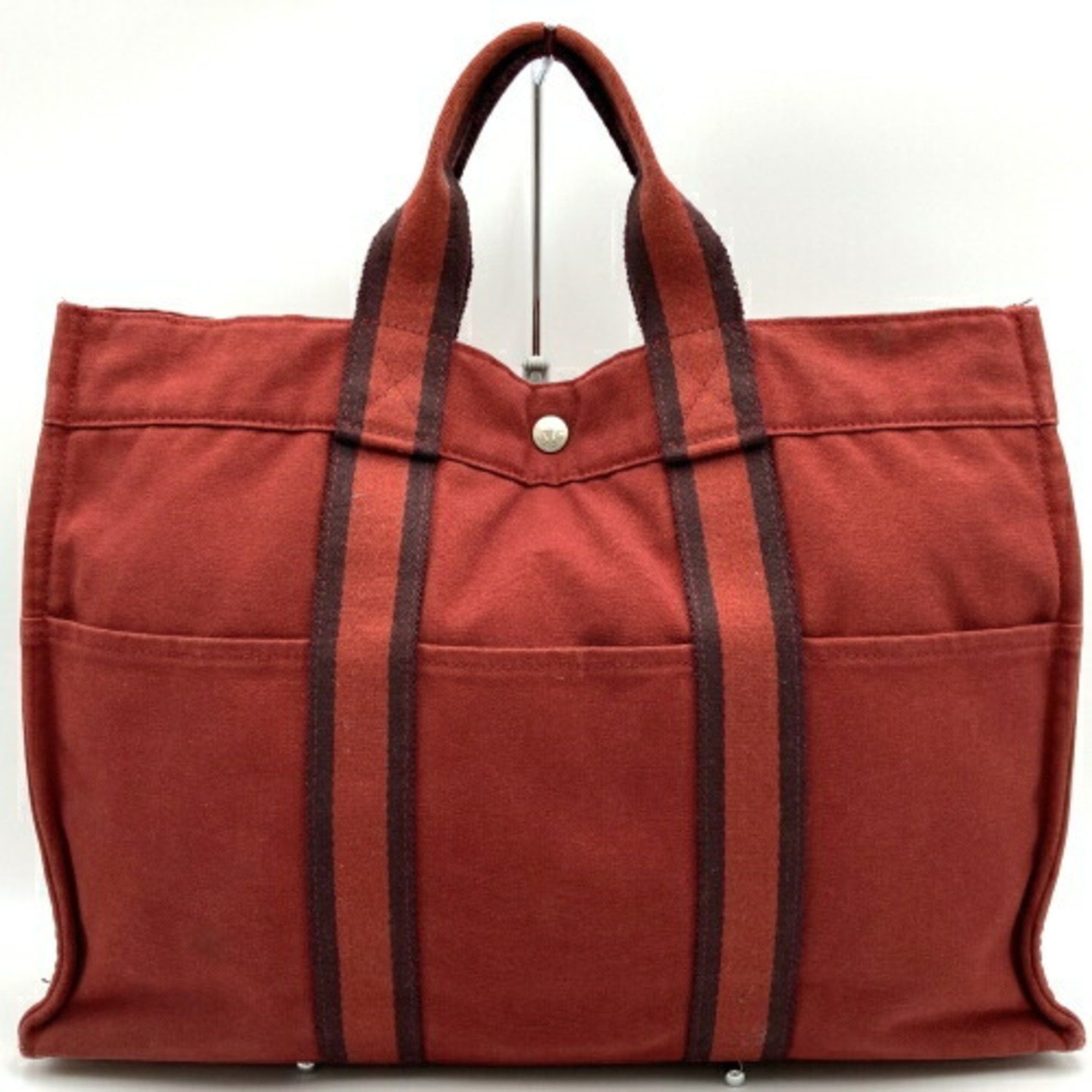 image of Hermes Handbag Tote Bag Foule Mm Red Canvas Women's Hermes Ito1Bo8Vqfvl in Red Color