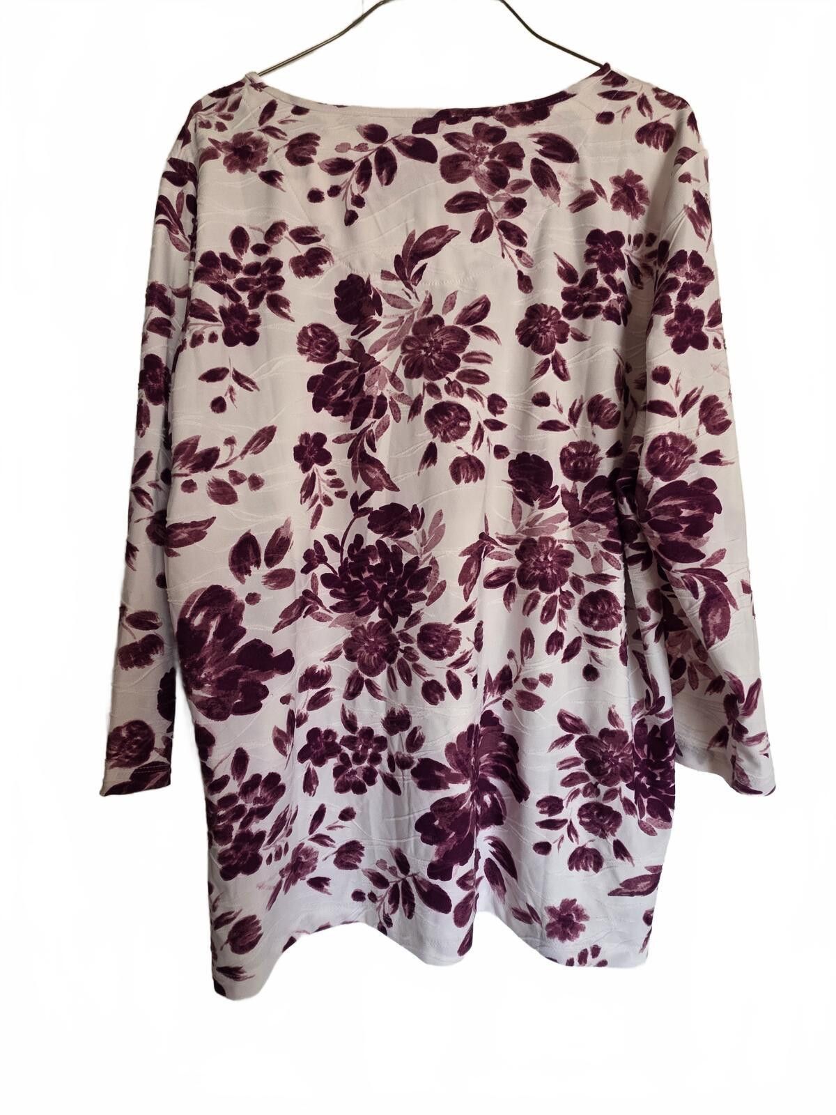 Other Emily Daniels XL Floral Print 3/4 Sleeve Top White & Purple Size XL / US 12-14 / IT 48-50 - 3 Thumbnail
