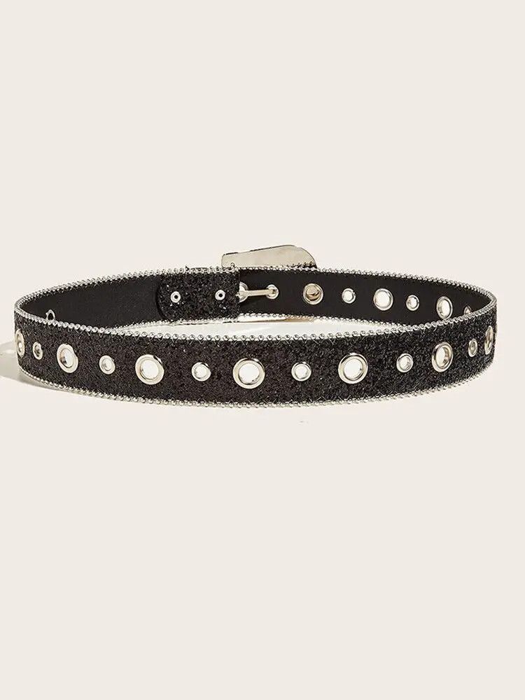 Japanese Brand × Leather Fairy Black Silver Metal Buckle Rhinestones Belt Y2k Size ONE SIZE - 3 Thumbnail