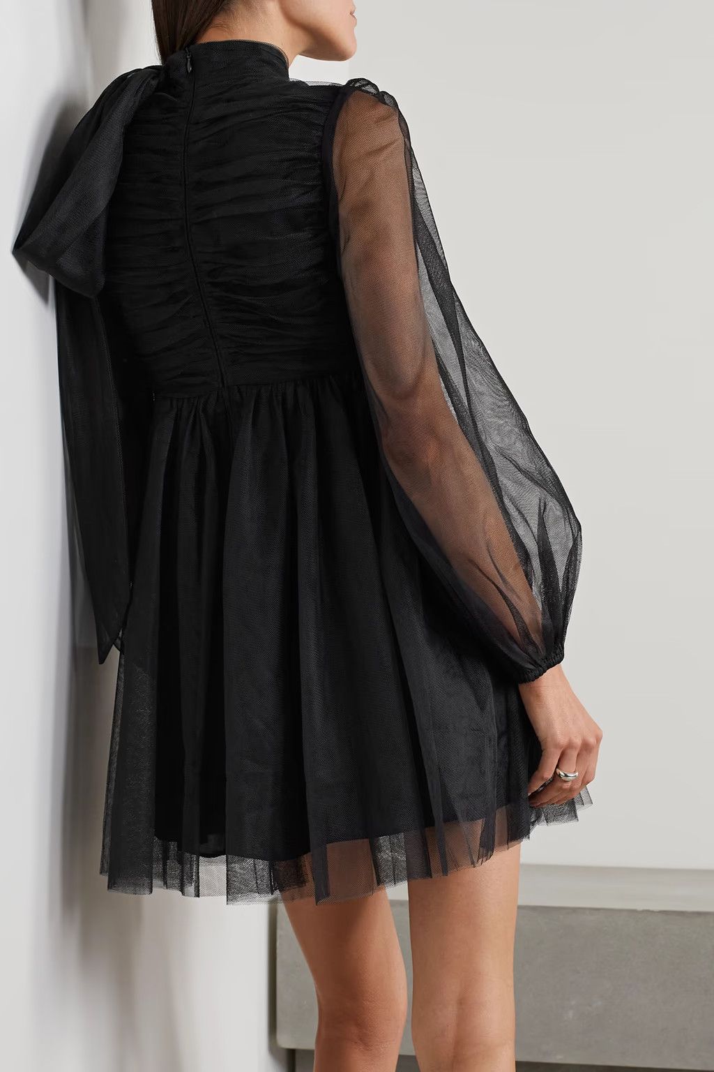 Zimmermann oc11z0425 Pussy-Bow Gathered Tulle Mini Dress in Black Size S / US 4 / IT 40 - 4 Thumbnail
