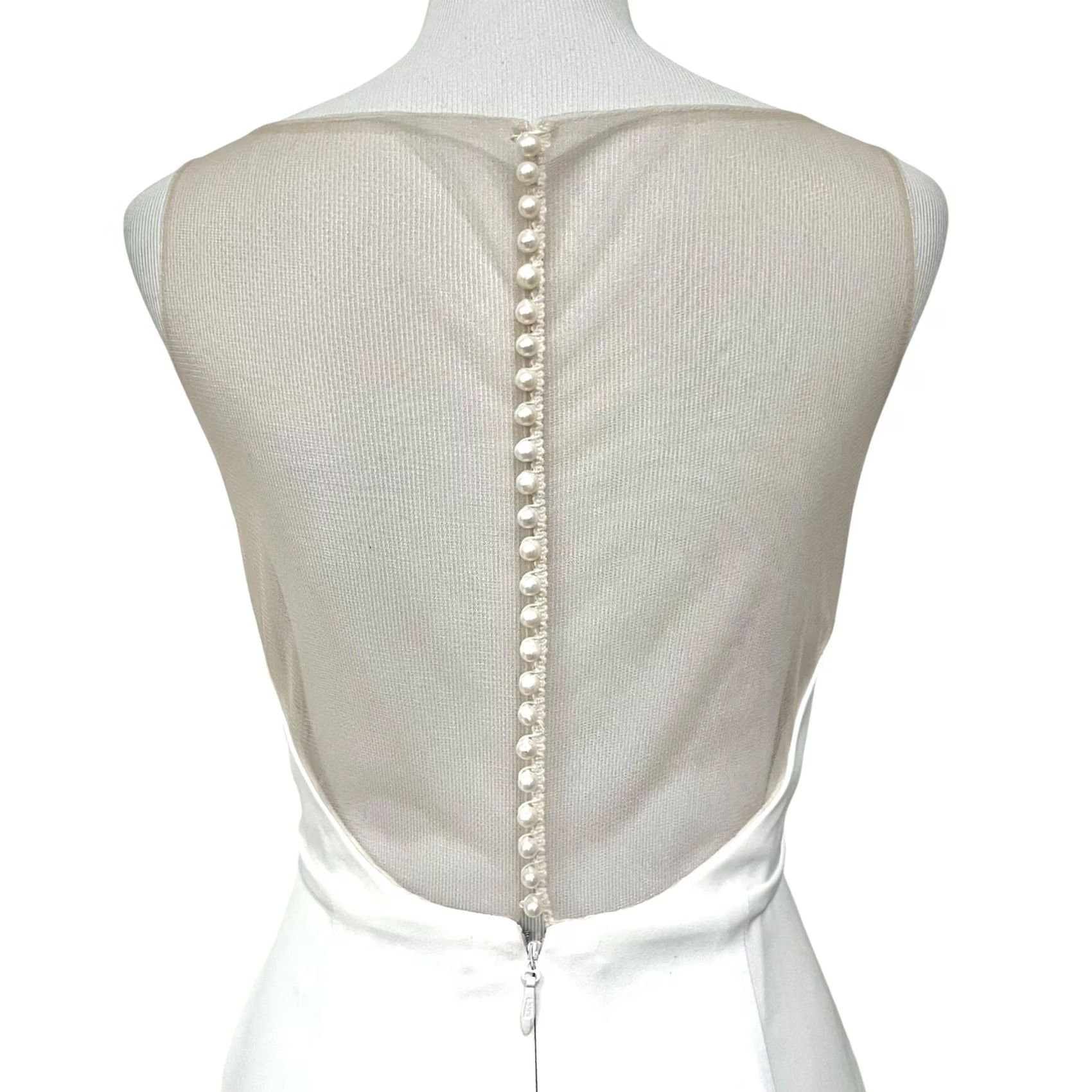 Vintage Olia Zavozina White Wedding Dress Midi Satin Pearl Buttons Down Back Slit Size M / US 6-8 / IT 42-44 - 4 Thumbnail