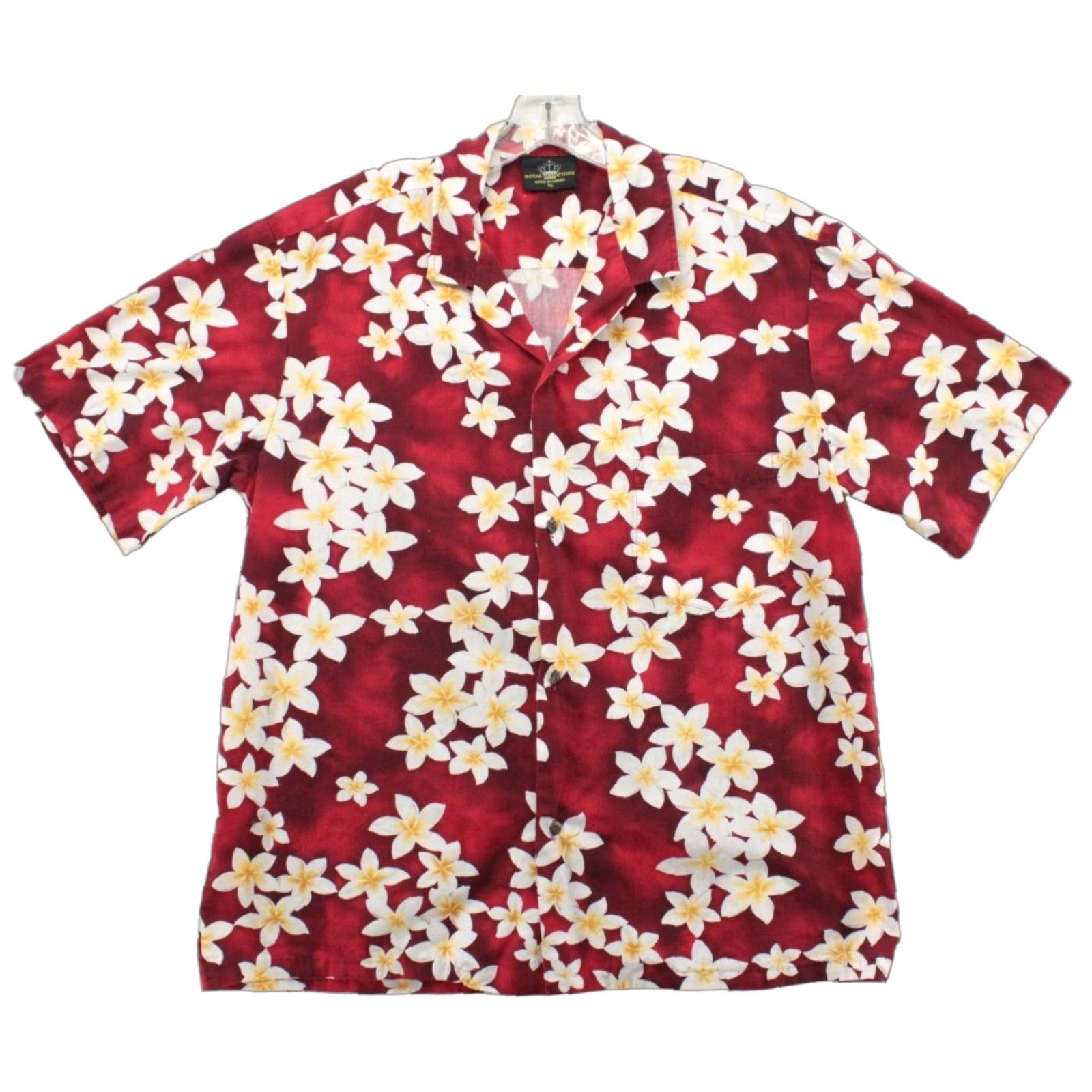 VINTAGE Royal Creations Camp Shirt Men XL Red Floral Short Sleeve Aloha Hawaiian Beach 70s 80s Mens