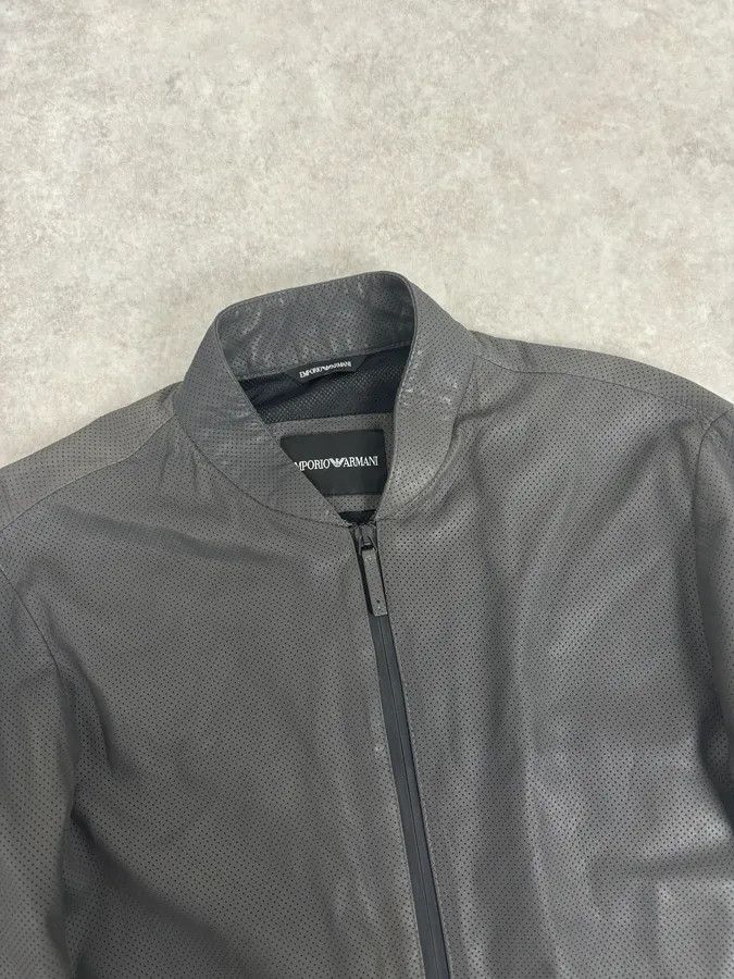 Emporio Armani AW2017 Emporio Armani Grey Leather Perforated Bomber Jacket Size US M / EU 48-50 / 2 - 4 Thumbnail