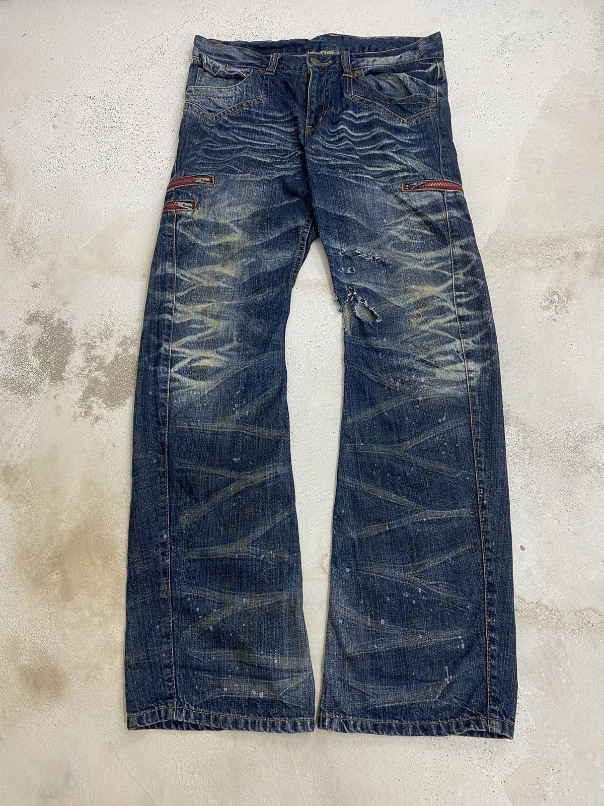 GOSTAR DE FUGA × Japanese Brand Vintage Rattle Rap Unique Faded Wash Zipper Accents Ripped Size US 33 - 2 Thumbnail