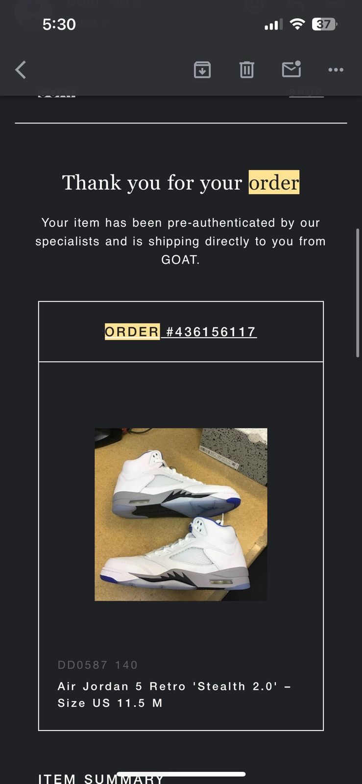 Jordan Brand Stealth Air jordan 5’s 11.5M Size US 11.5 / EU 44-45 - 11 Thumbnail