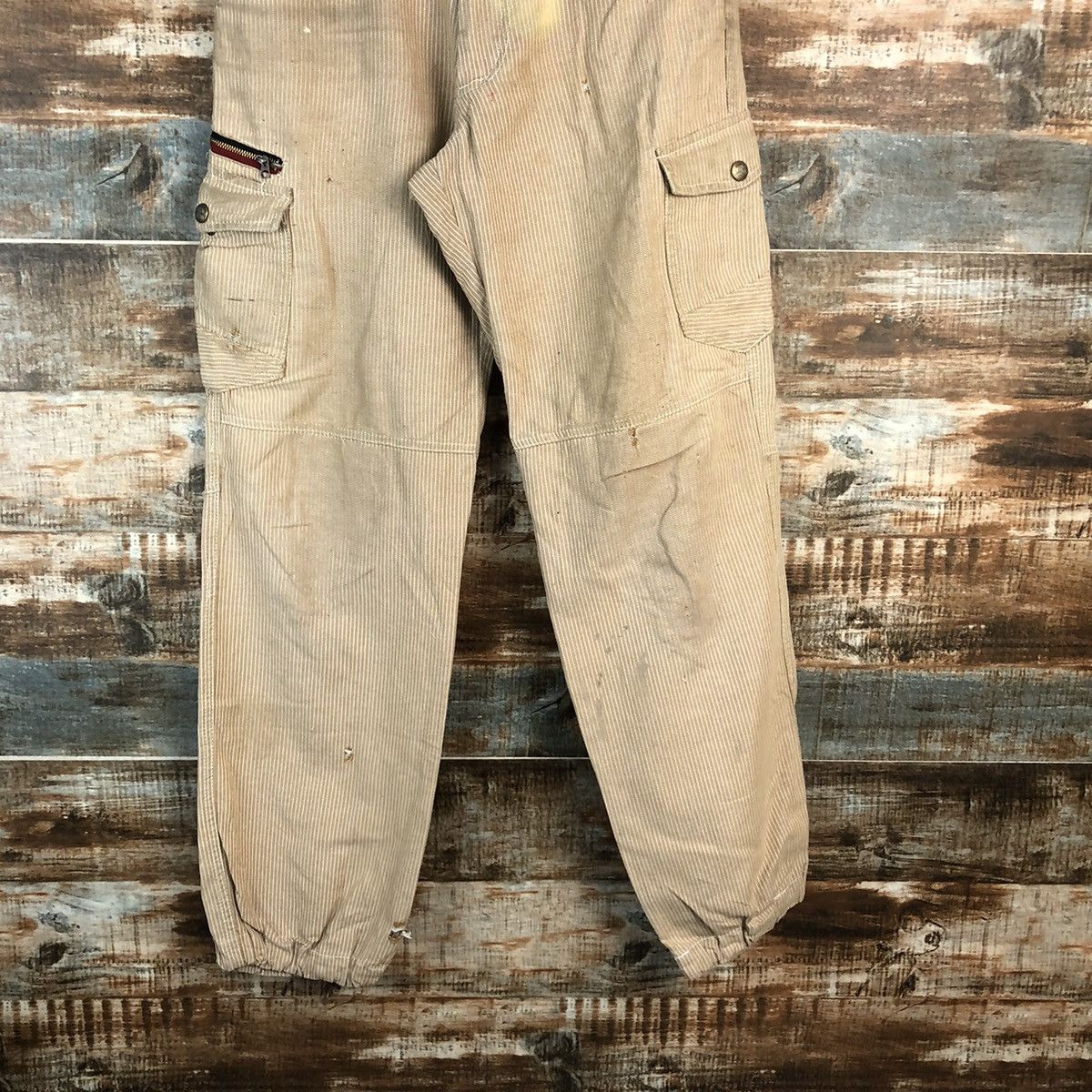 Japanese Brand DL Dogman stripe Brown Cargo Multipocket Pants #C629 Size US 29 - 3 Thumbnail