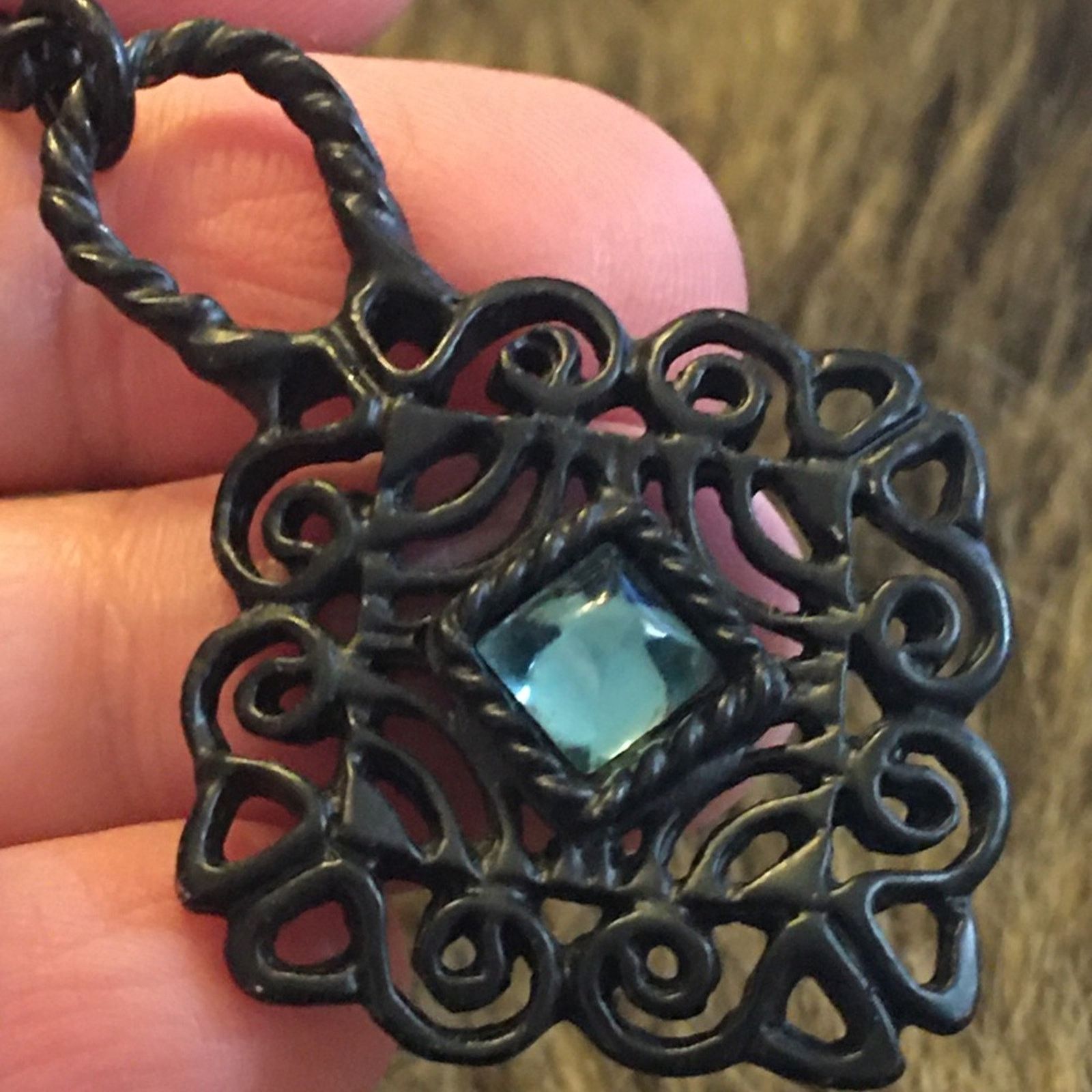 Jewelry Matte black stone accent amulet on chain Size ONE SIZE - 6 Thumbnail