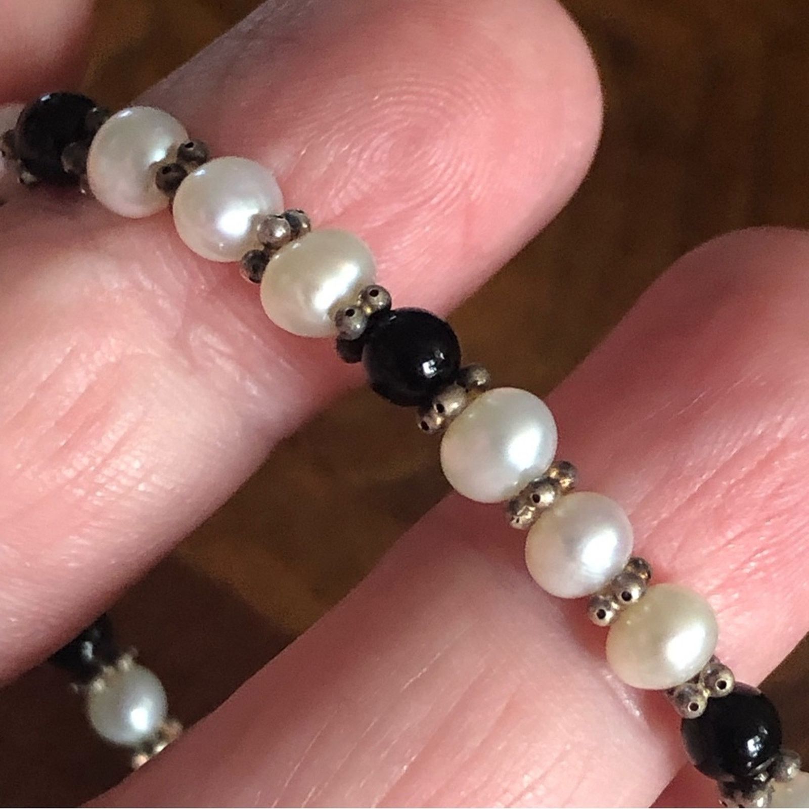 Vintage Vintage Imperial Pearl black onyx 925 bracelet Size ONE SIZE - 5 Thumbnail