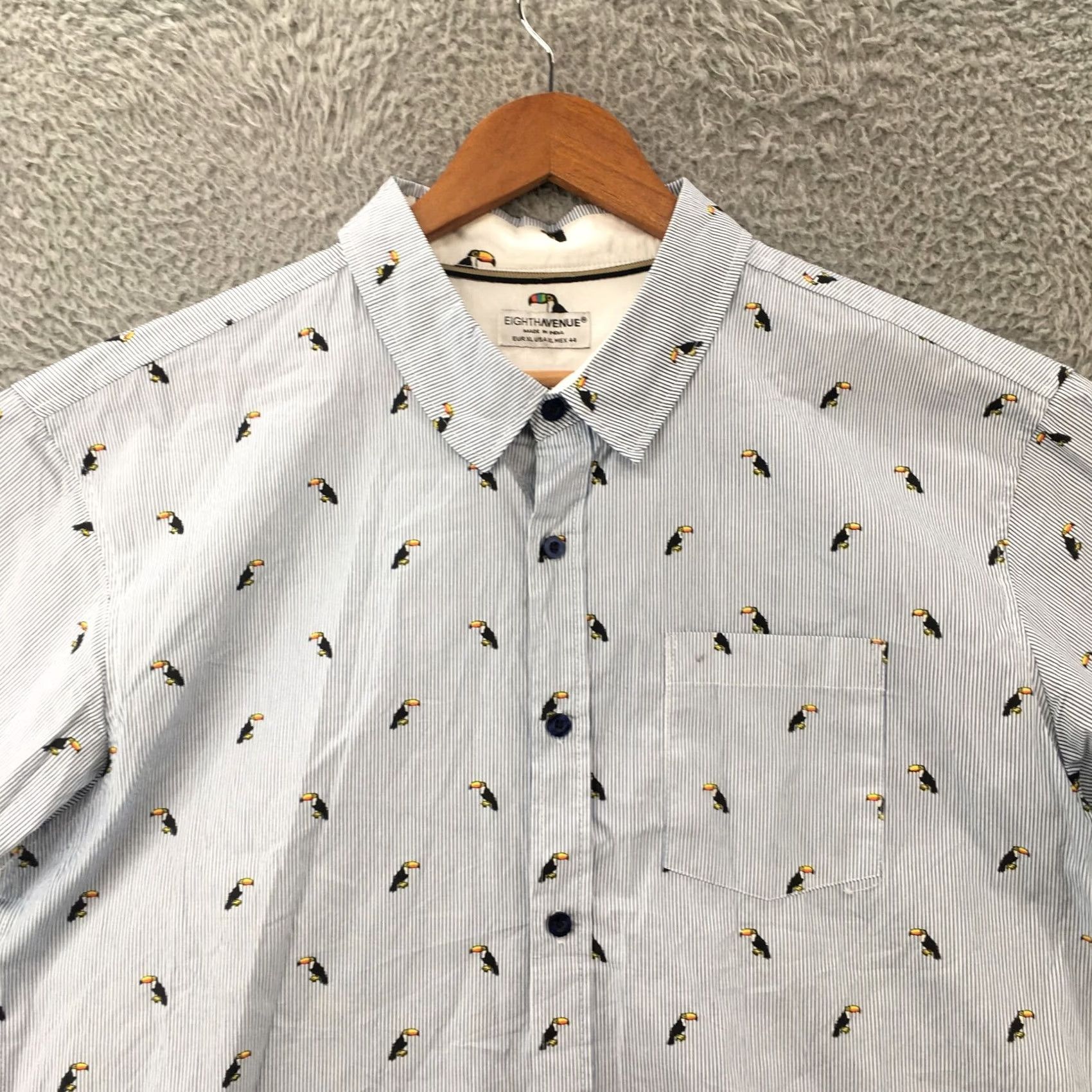Avenue Eight Avenue Button Up Shirt Mens XL Blue Cotton Short Sleeve Stripe Printed Top Size US XL / EU 56 / 4 - 2 Thumbnail