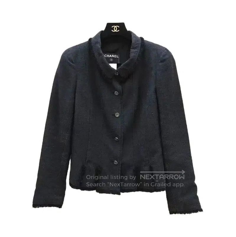 Chanel Black Silk Blend Doll Collar Short Jacket .