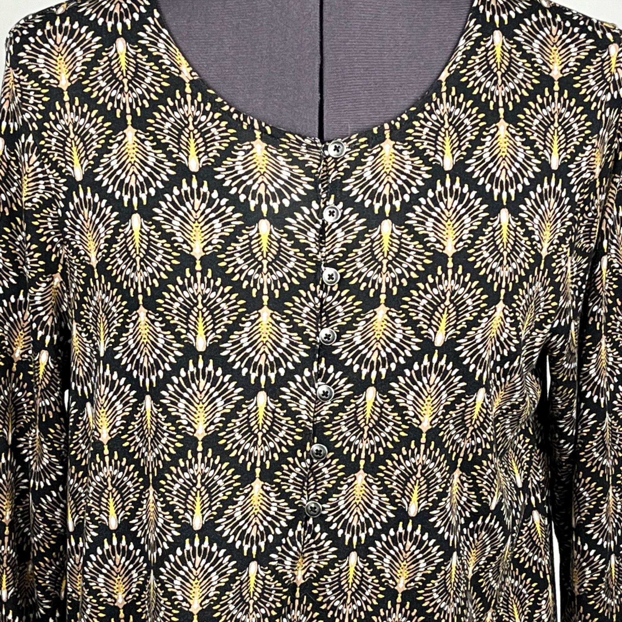Other J. Jill Women's Black/Brown Print Top Tunic 3/4-Sleeve Scoop Size S / US 4 / IT 40 - 2 Thumbnail
