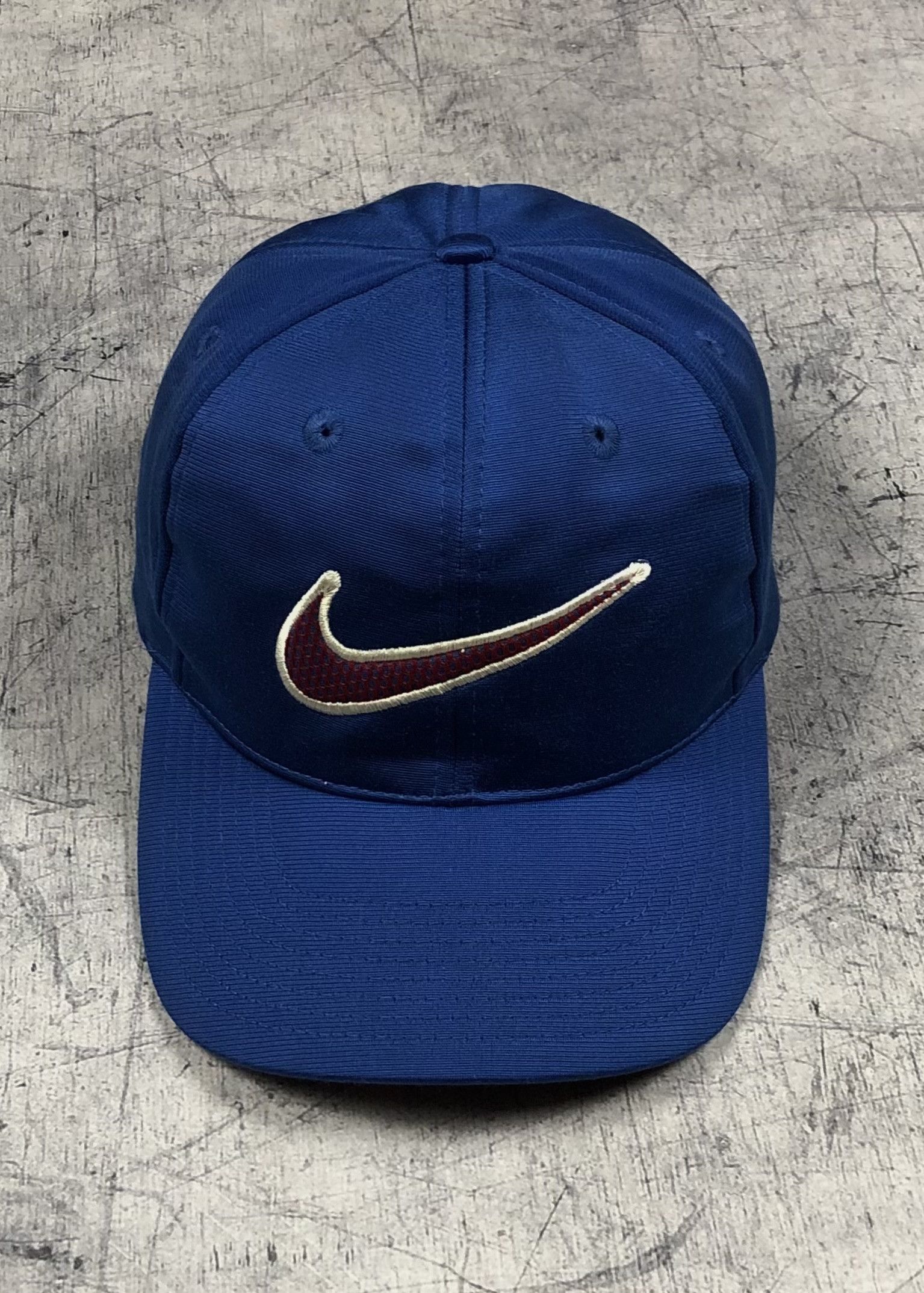 Rare Vintage Nike Nylon Big Centre Swoosh Logo Blue Cap
