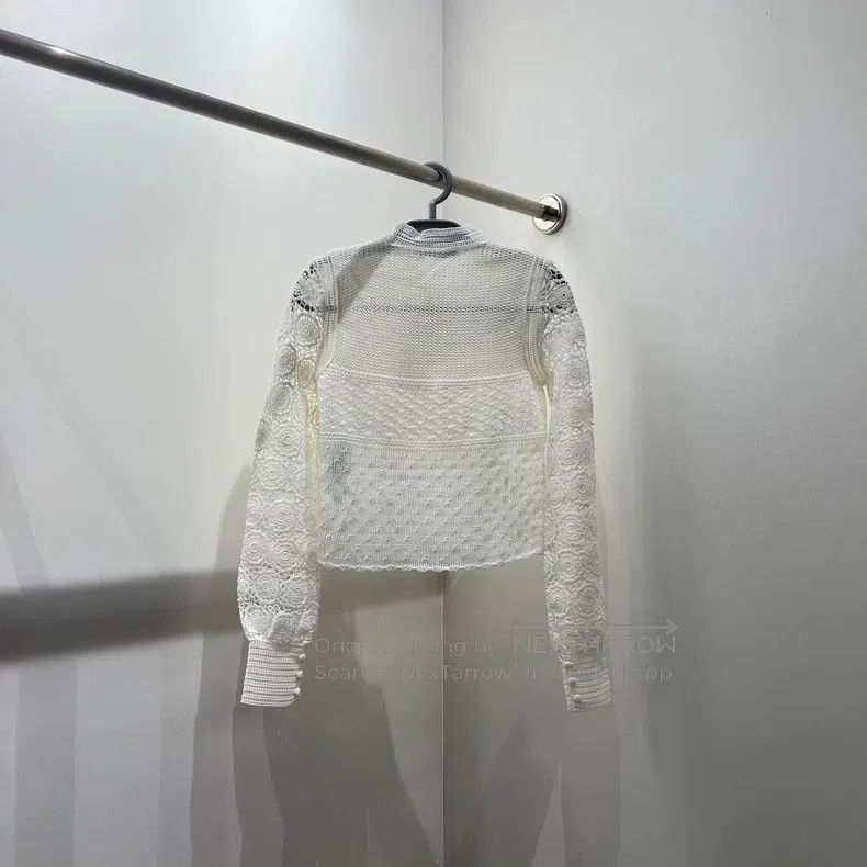 Dior Dior White long-sleeved hollow knitwear sweater Size XXS / US 00 / IT 34 - 2 Thumbnail