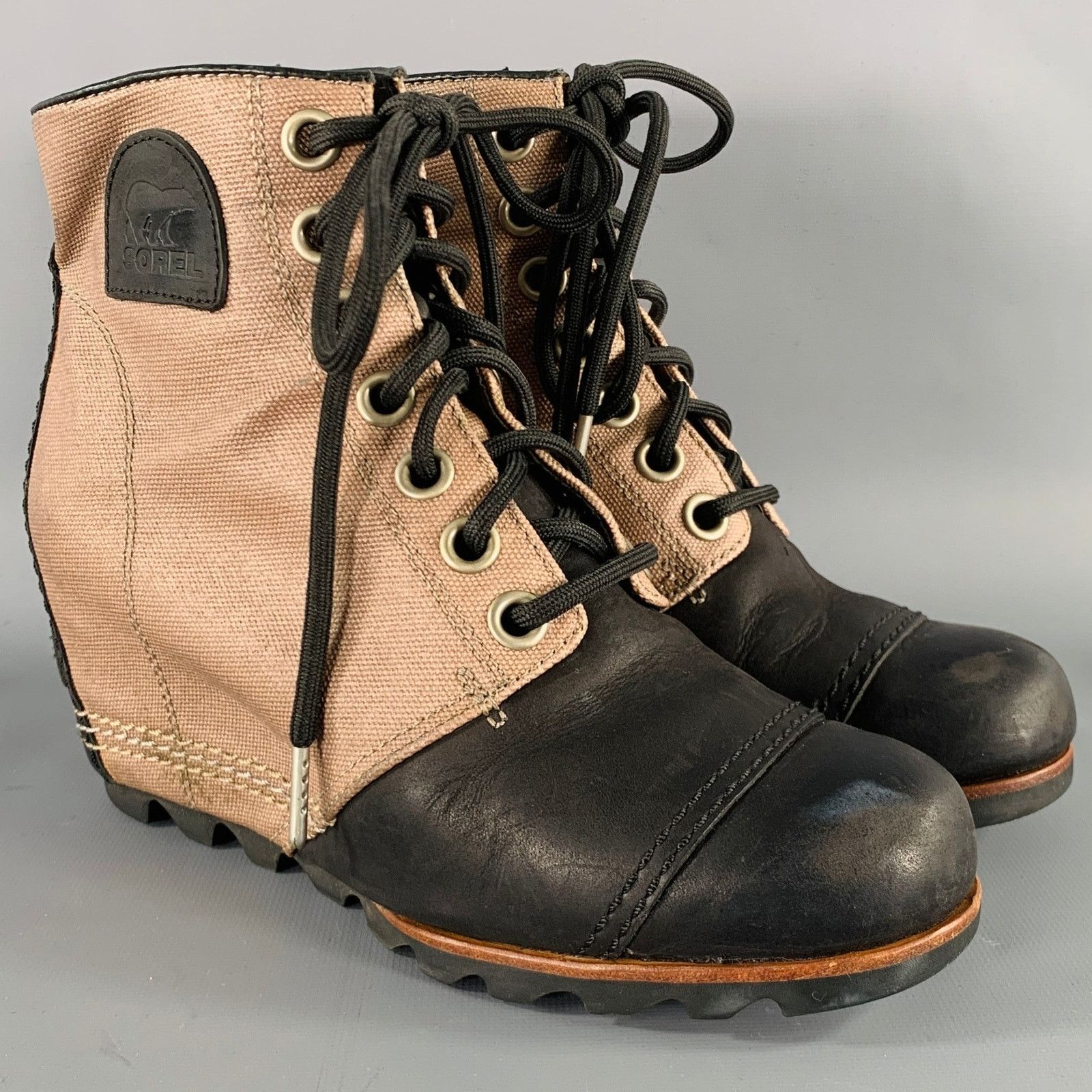 SOREL SOREL 7.5 Black Taupe Canvas Mixed Materials Wedge Boots Size US 7.5 / IT 37.5 - 1 Thumbnail