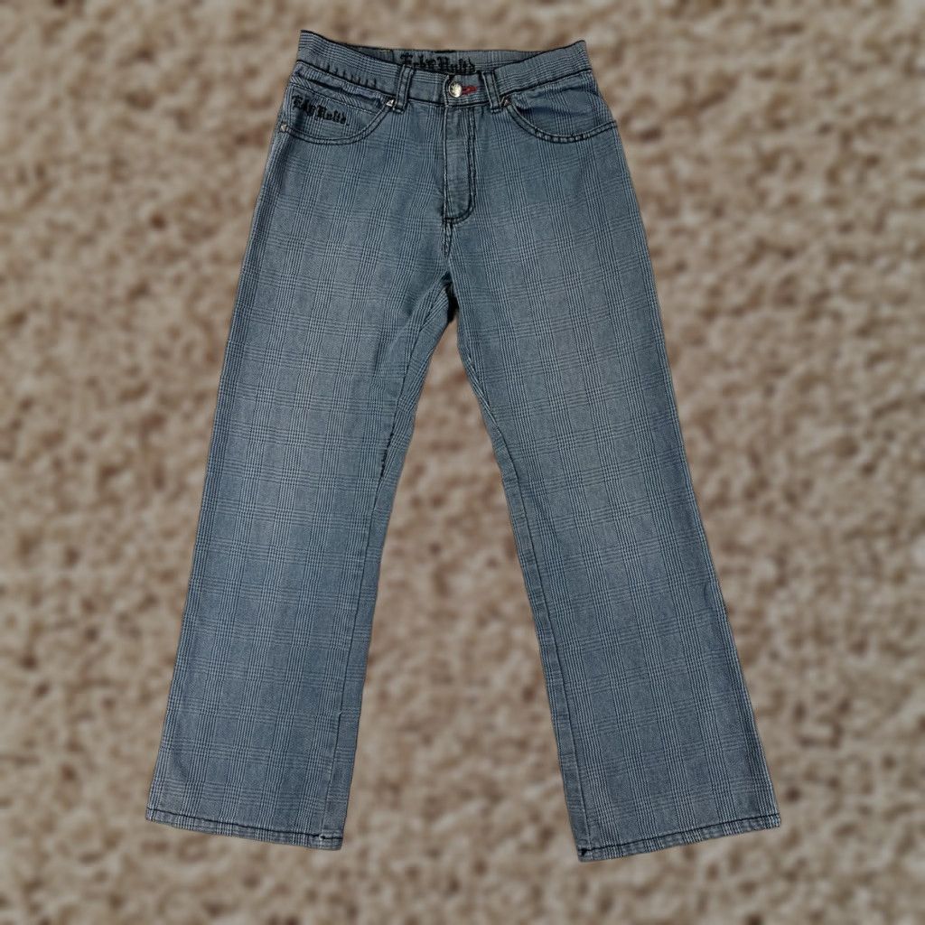 Ecko Unltd. VINTAGE Ecko Unltd. Pants Womens 14 Blue Embroidered Studded Straight Leg Plaid Pattern Jeans Shirt Size 36" / US 14 / IT 50 - 1 Thumbnail